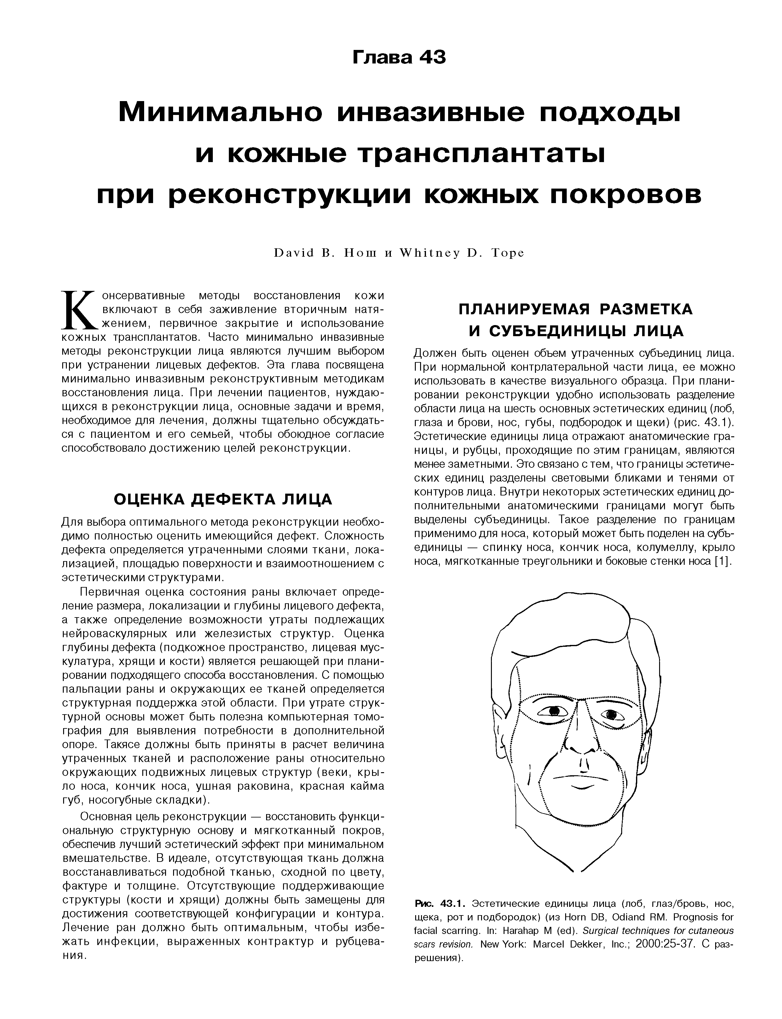 Рис. 43.1. Эстетические единицы лица (лоб, глаз/бровь, нос, щека, рот и подбородок) (из H DB, O RM. P . I H M ( ). S . N Y M D , I . 2000 25-37. С разрешения).