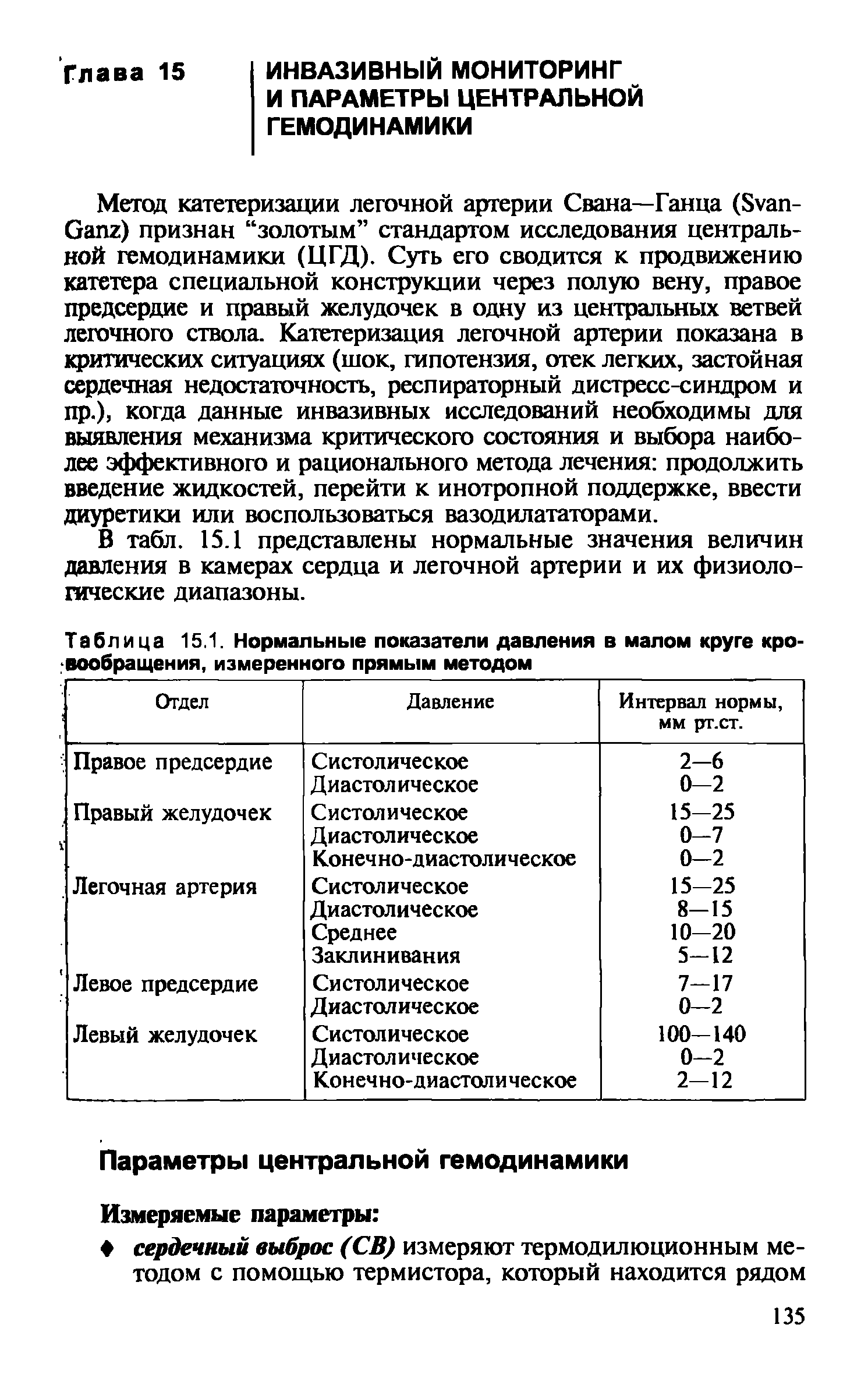 Таблица 15.1. Нормальные показатели давления в малом круге кровообращения, измеренного прямым методом...