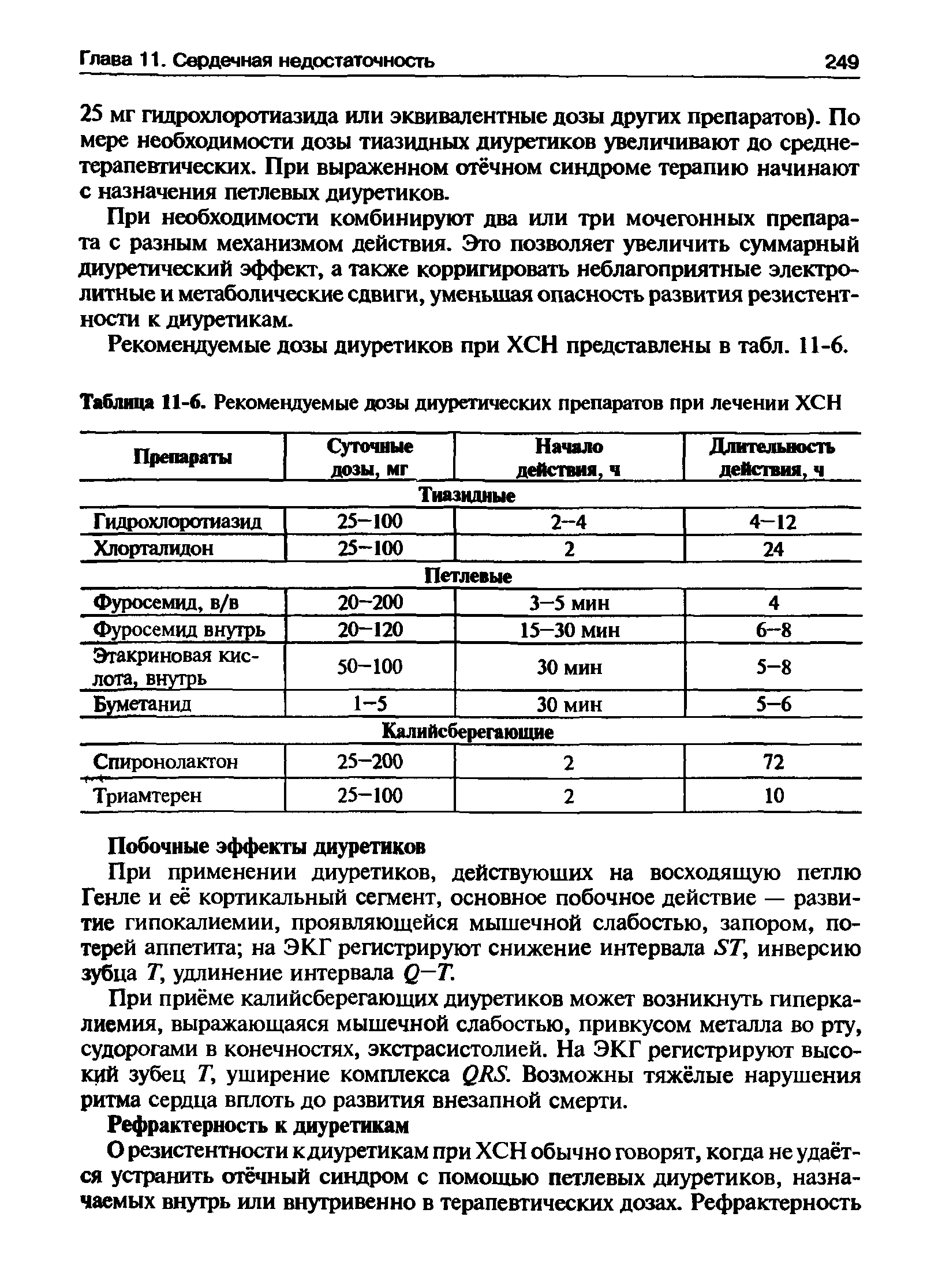 Таблица 11-6. Рекомендуемые дозы диуретических препаратов при лечении ХСН...