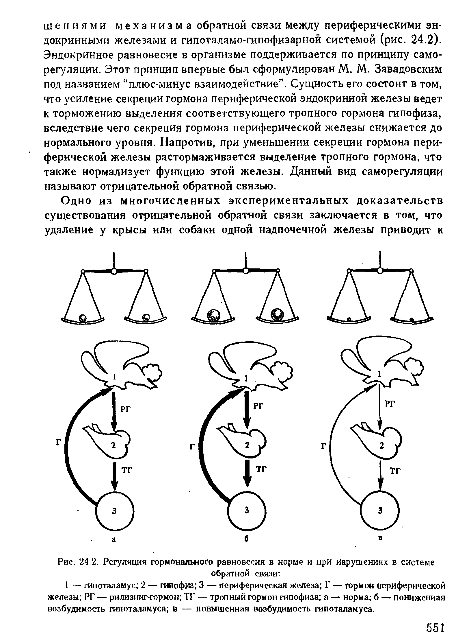 Рис. 24.2. Регуляция гормонального равновесия в норме и при иарушениях в системе обратной связи ...