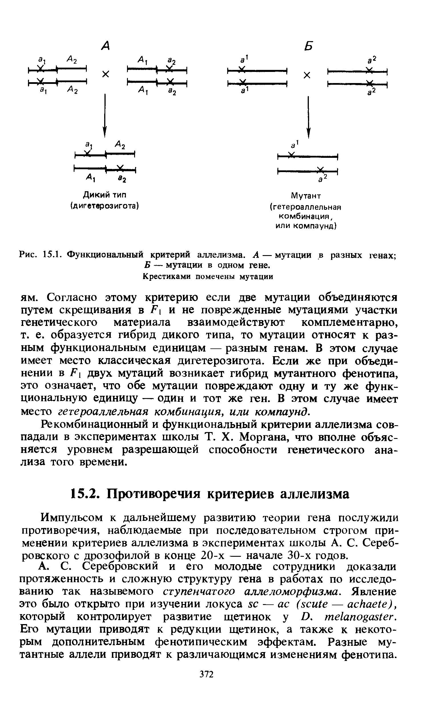 Рис. 15.1. Функциональный критерий аллелизма. А — мутации в разных генах Б — мутации в одном гене.