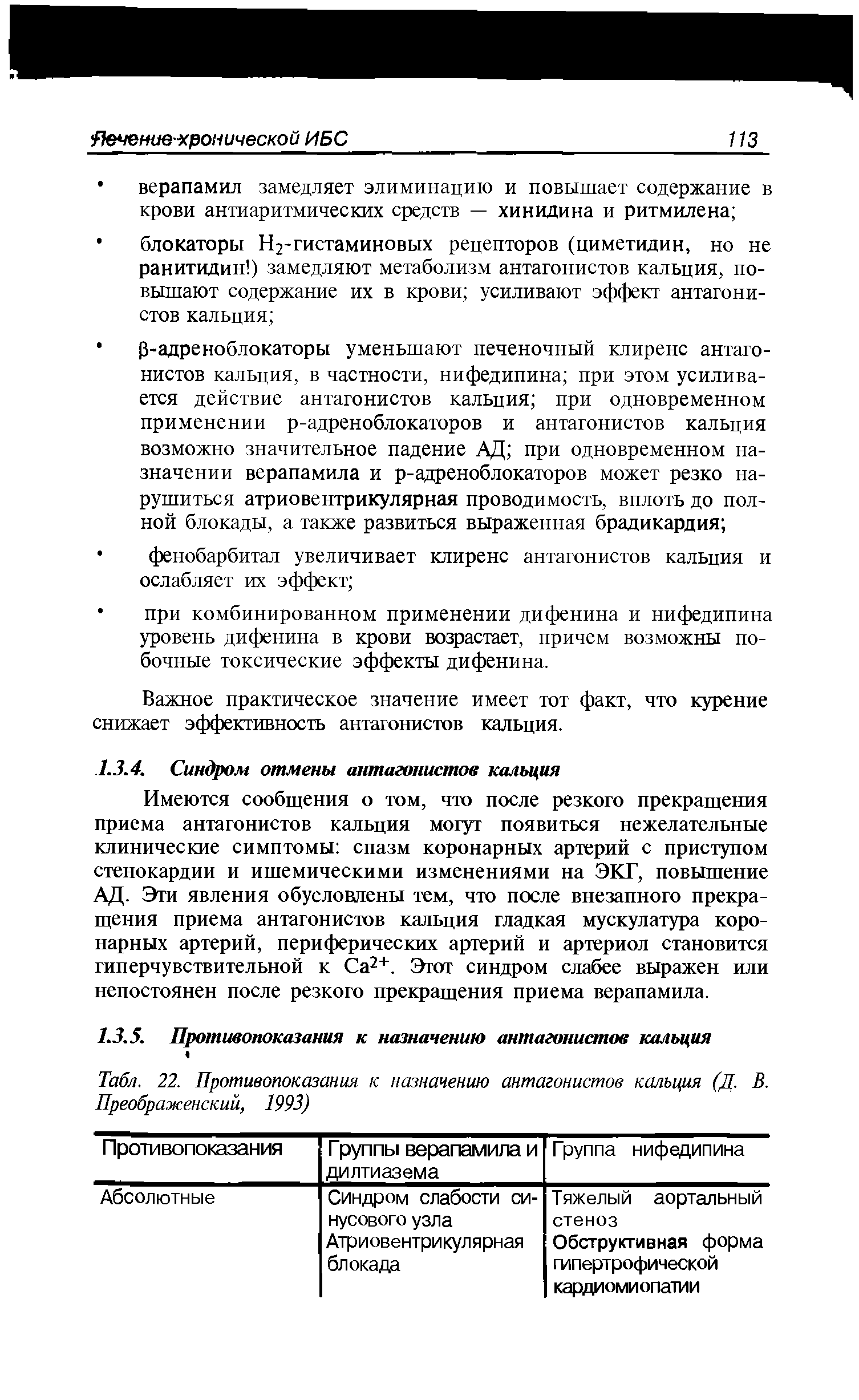 Табл. 22. Противопоказания к назначению антагонистов кальция (Д. В. Преображенский, 1993)...