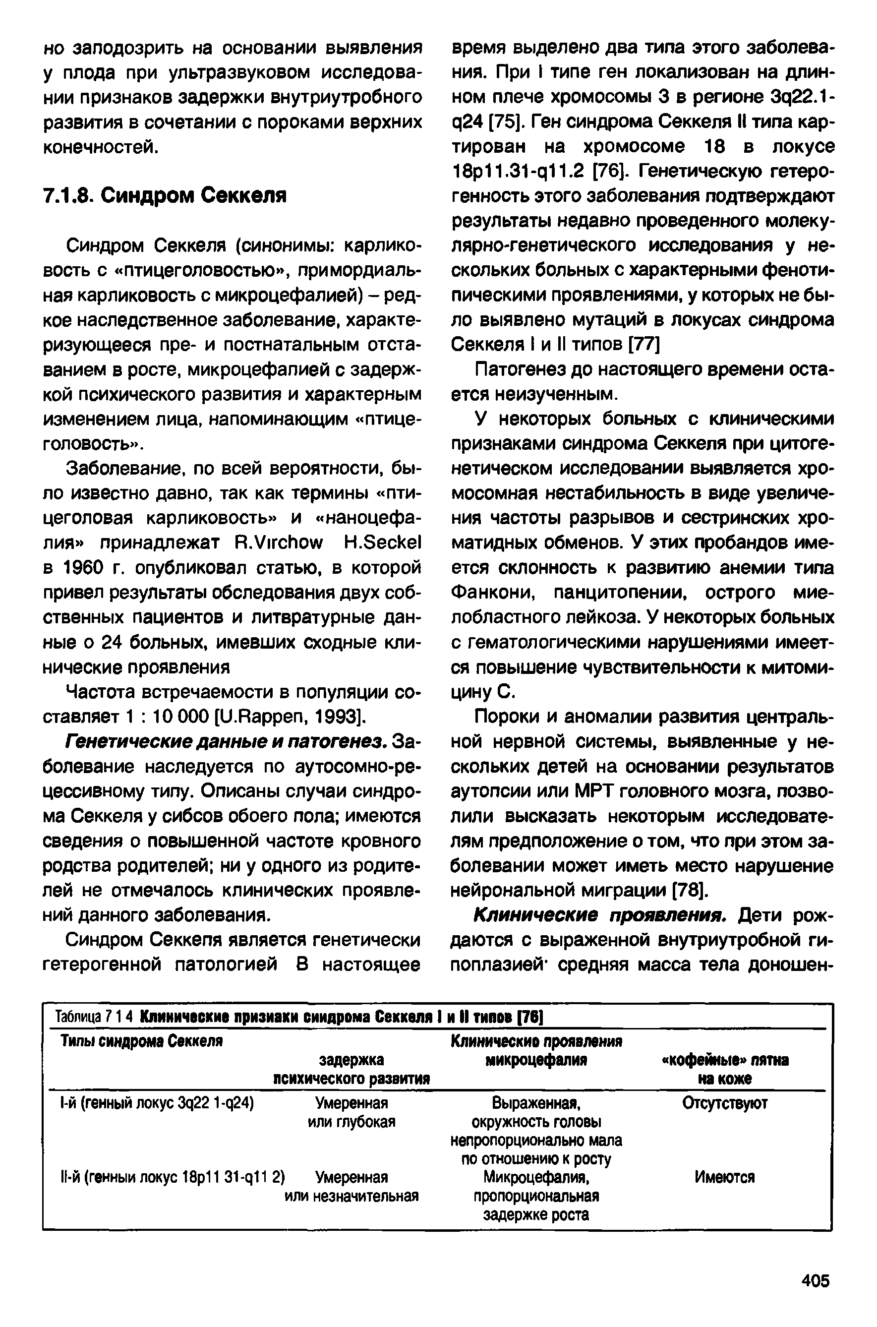 Таблица 714 Клинические признаки синдрома Секкеля I и II типов 176]...