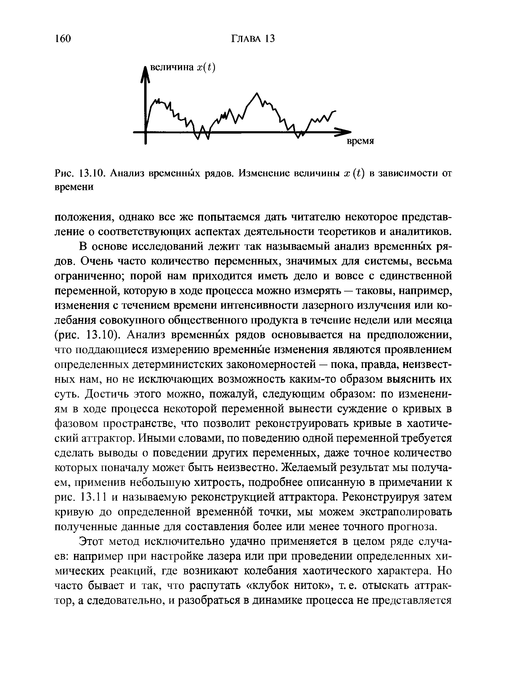 Рис. 13.10. Анализ временных рядов. Изменение величины х (4) в зависимости от времени...