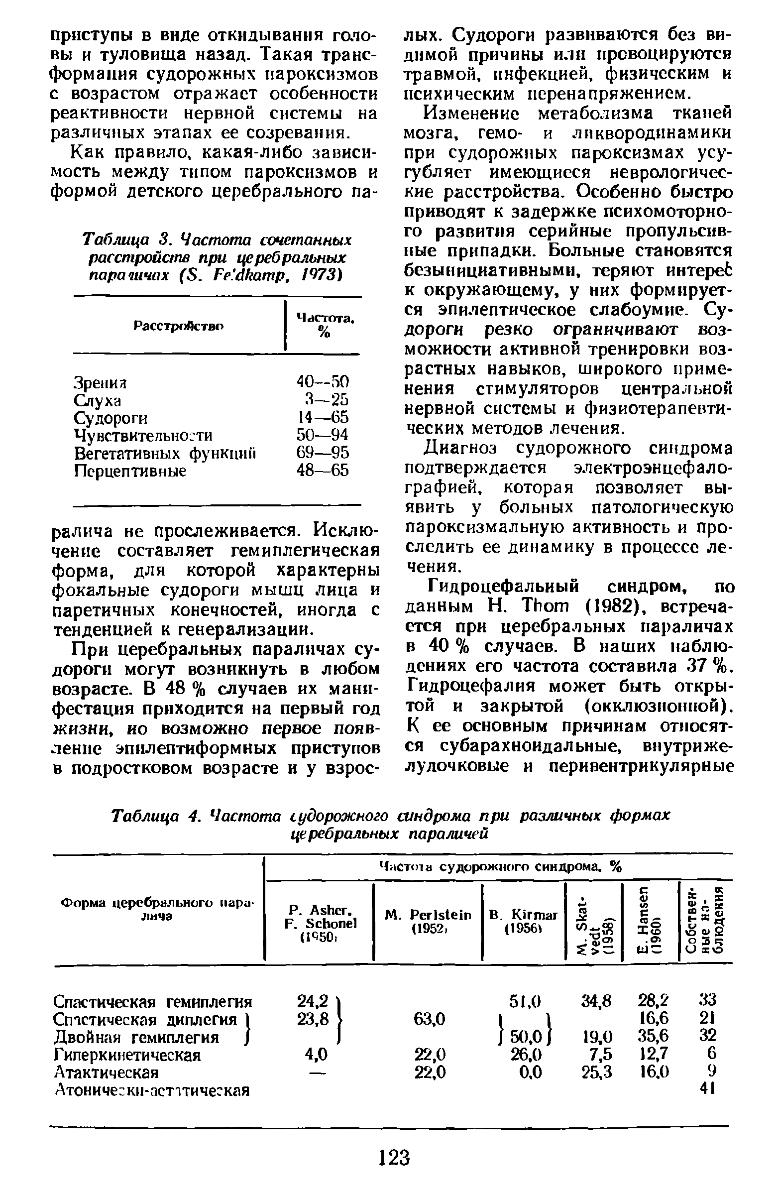 Таблица 3. Частота сочетанных расстройств при церебральных парашчах (S. F /гатр, 1473)...