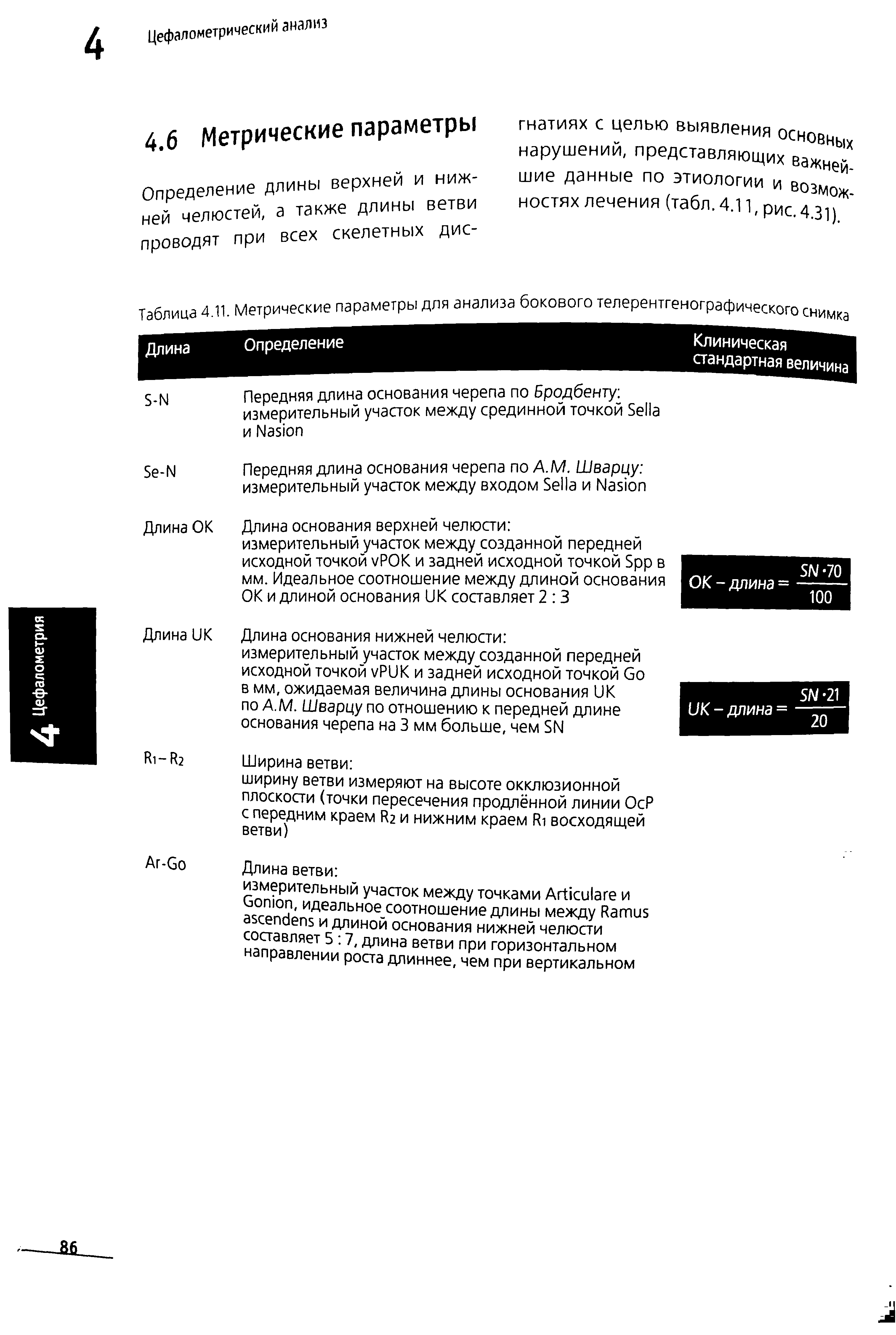 Таблица 4.11. Метрические параметры для анализа бокового телерентгенографического снимка...