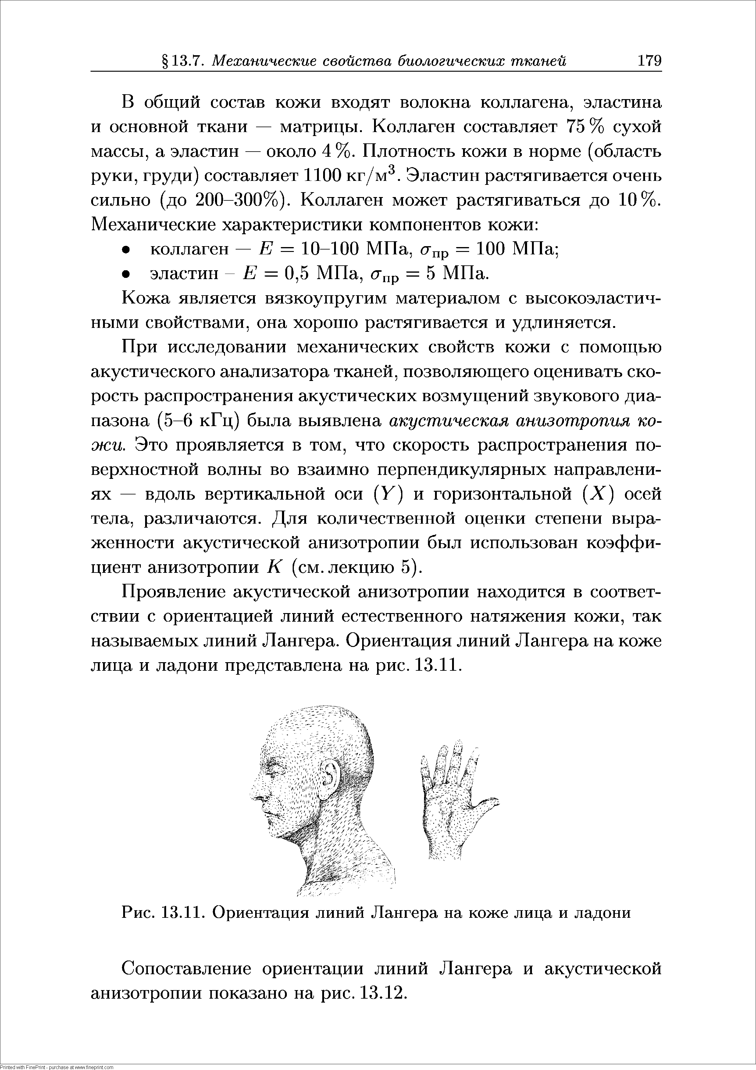 Рис. 13.11. Ориентация линий Лангера на коже лица и ладони...