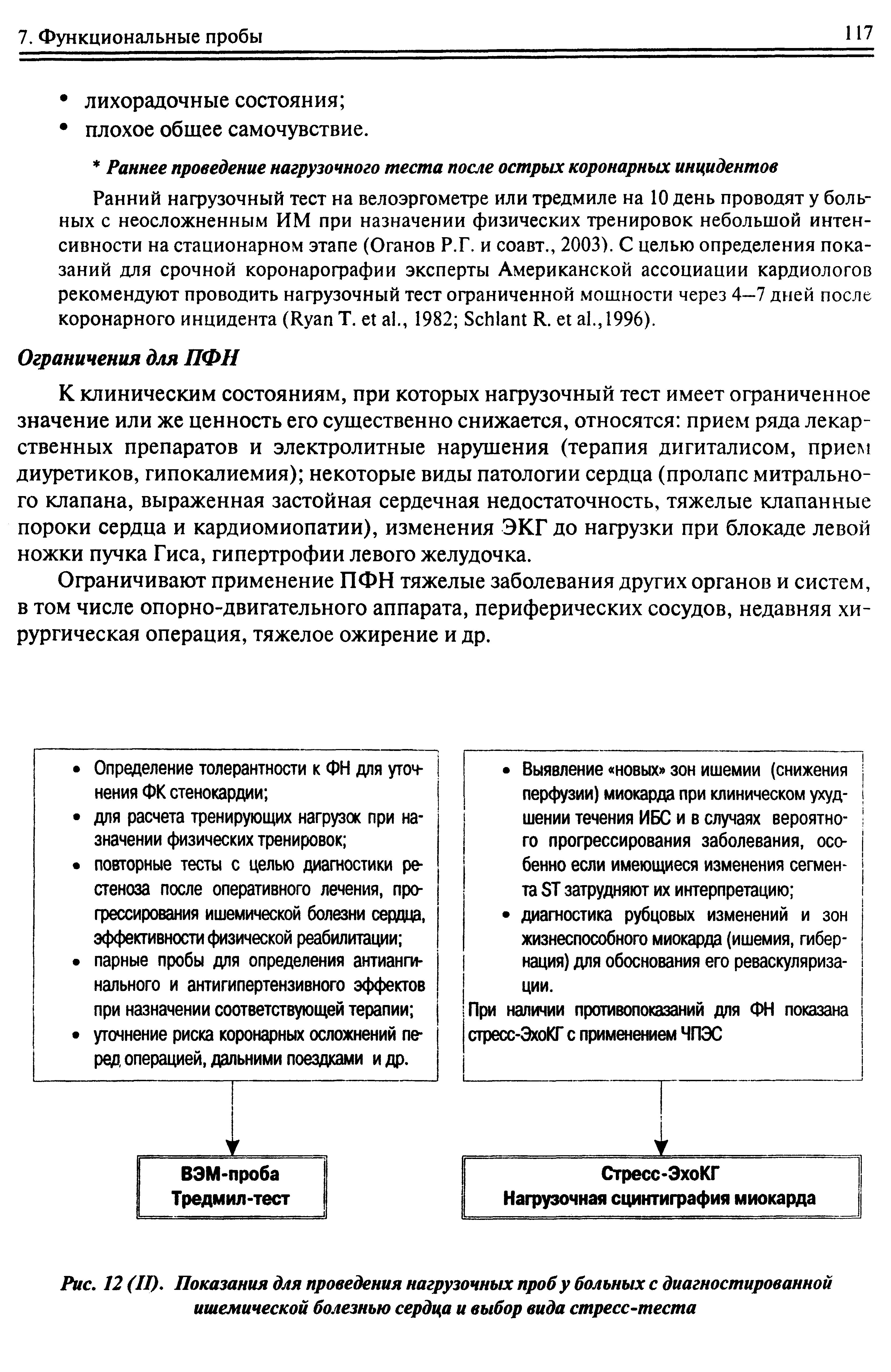 Рис. 12 (II). Показания для проведения нагрузочных проб у больных с диагностированной ишемической болезнью сердца и выбор вида стресс-теста...