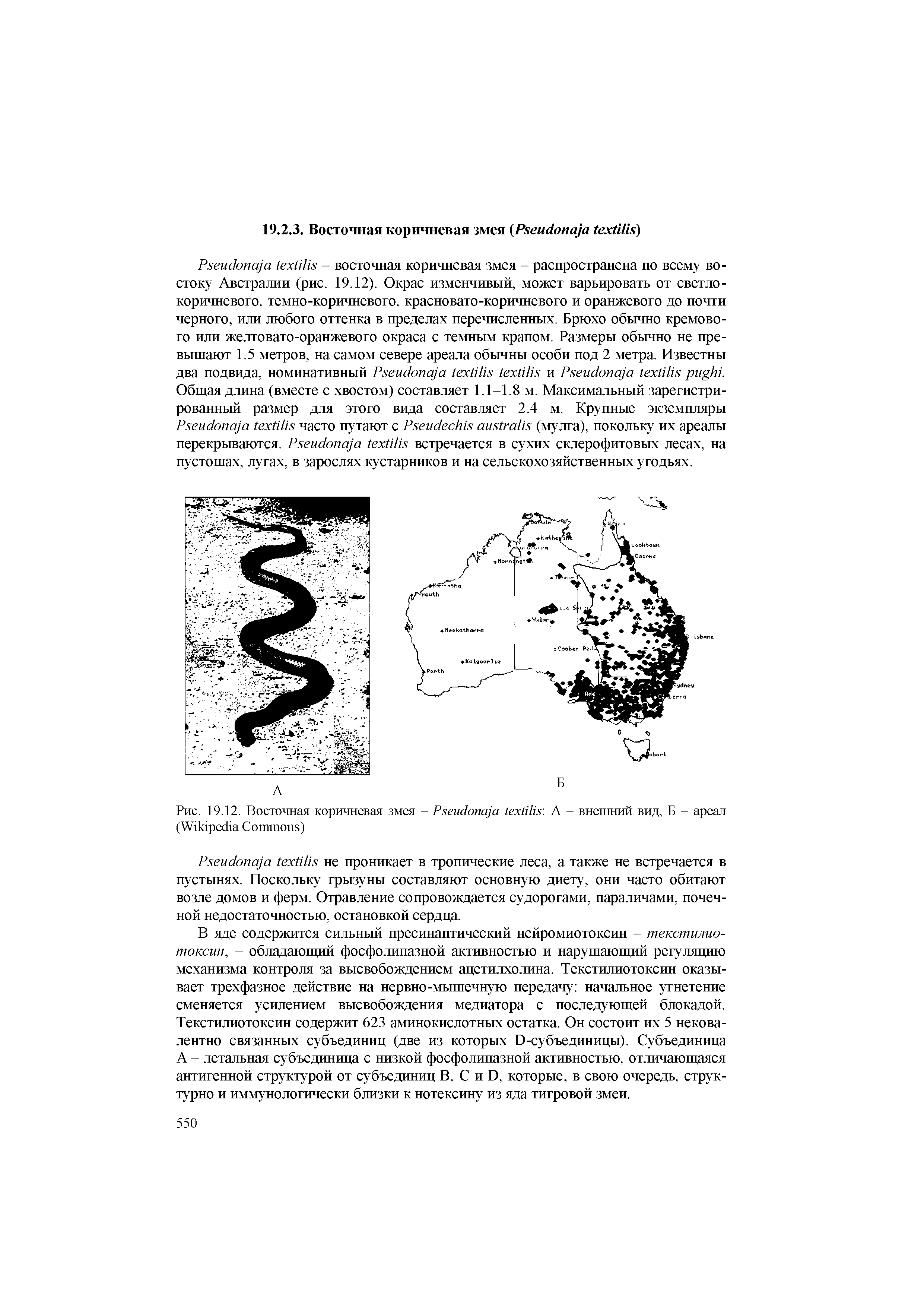 Рис. 19.12. Восточная коричневая змея - P . А - внешний вид, Б - ареал (W C )...