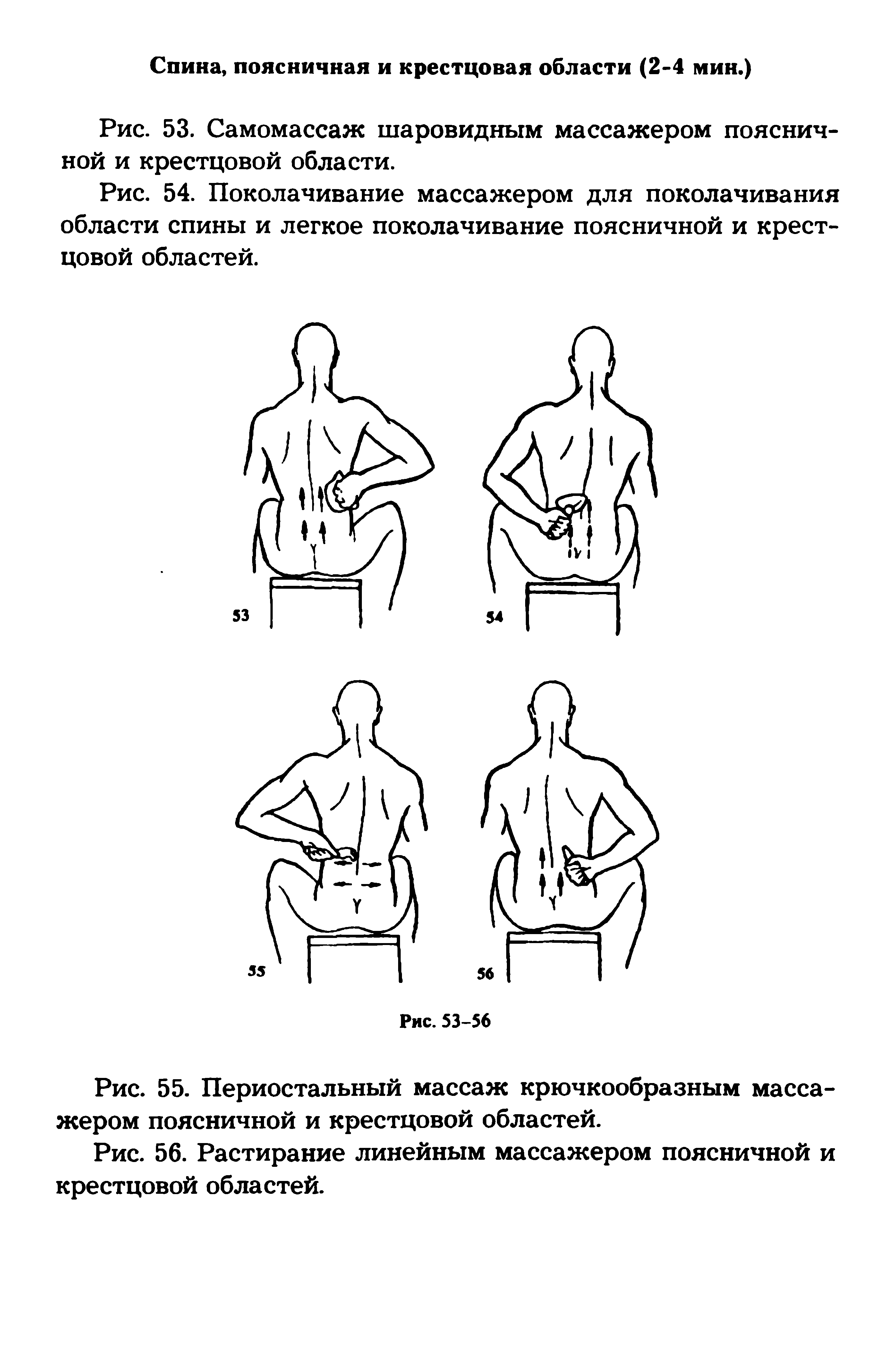 Рис. 53. Самомассаж шаровидным массажером поясничной и крестцовой области.