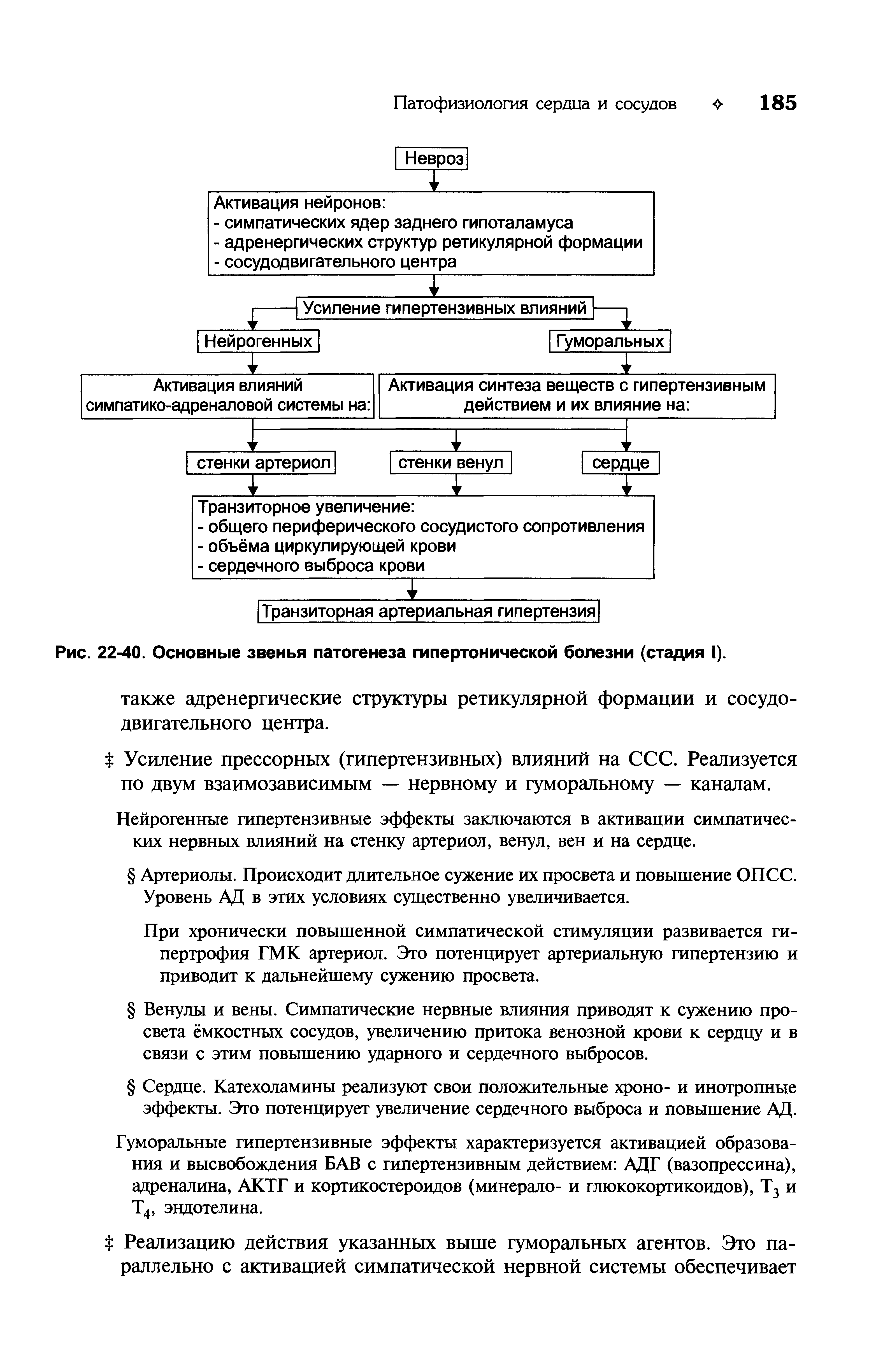 Рис. 22-40. Основные звенья патогенеза гипертонической болезни (стадия I).