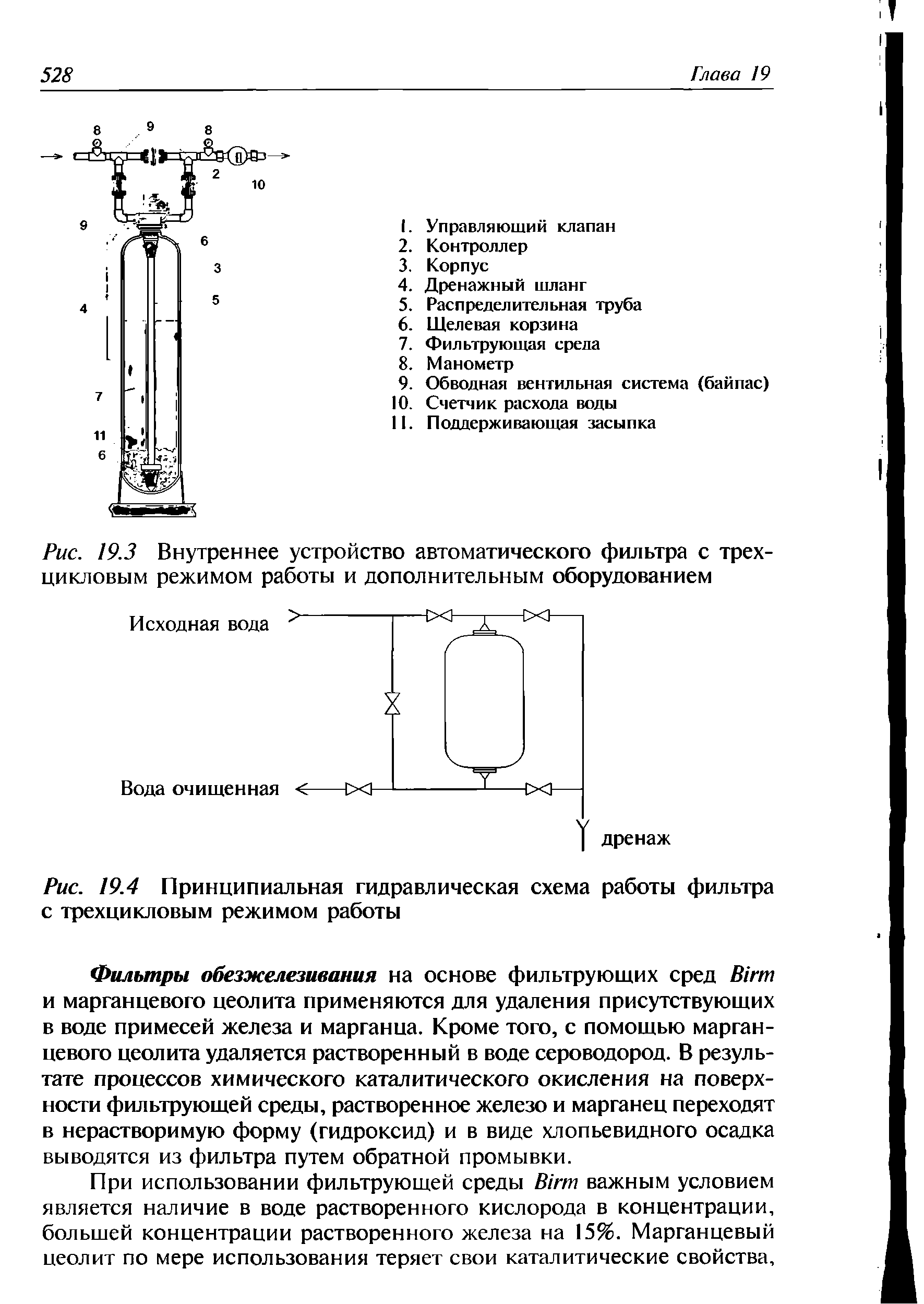 Рис. 9.3 Внутреннее устройство автоматического фильтра с трехцикловым режимом работы и дополнительным оборудованием...