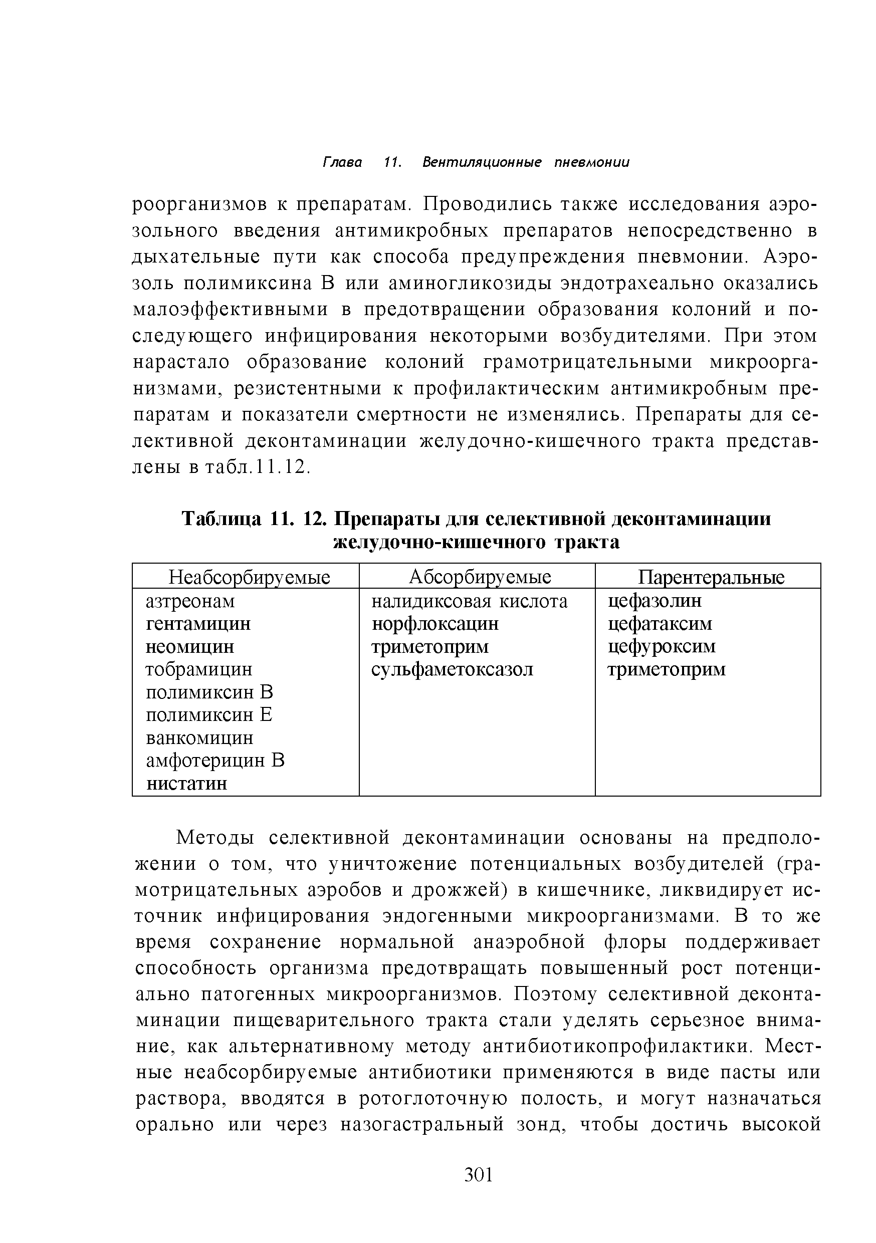 Таблица 11. 12. Препараты для селективной деконтаминации желудочно-кишечного тракта...