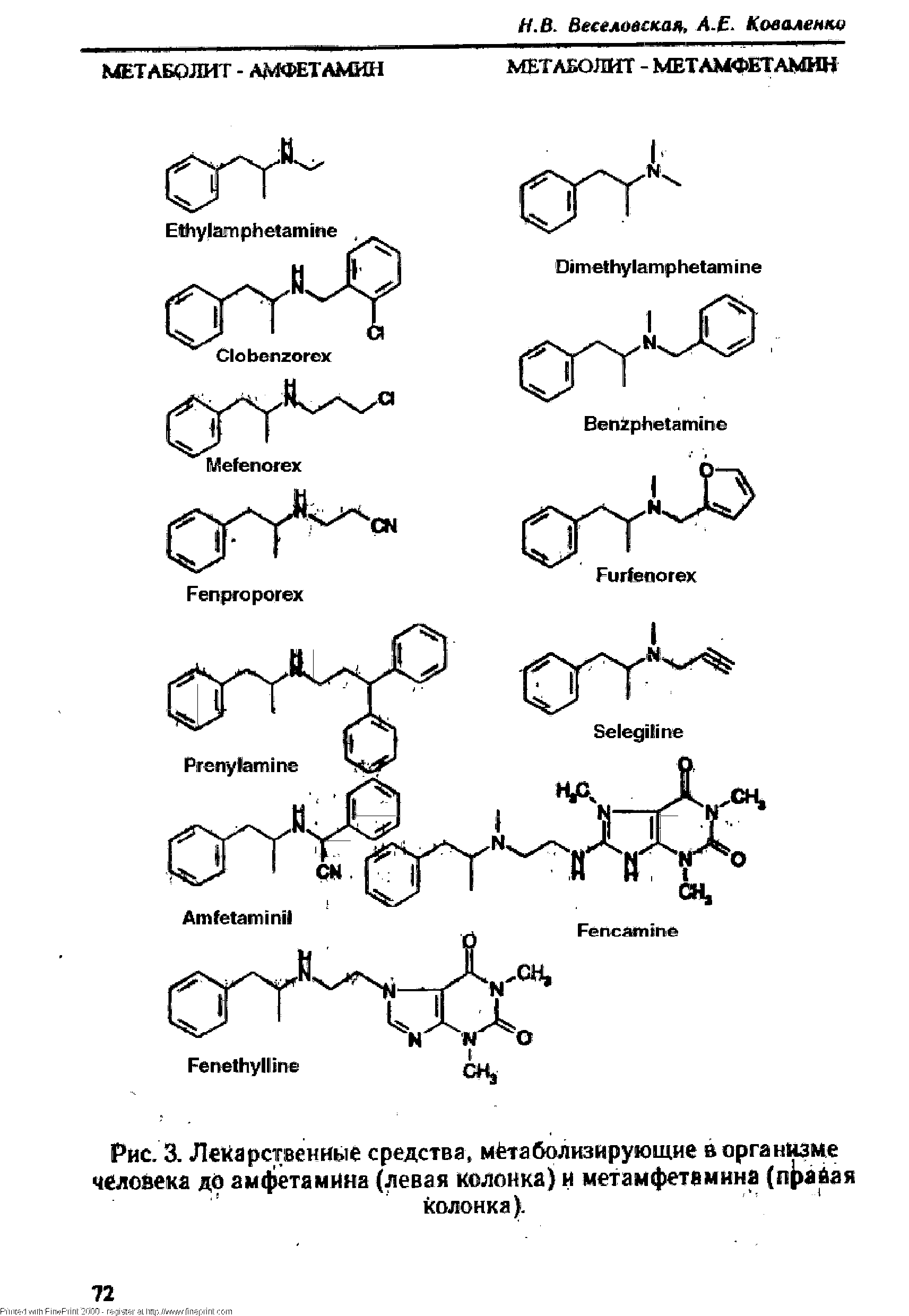 Рис. 3. Лекарственные средства, метаболизирующие в организме человека до амфетамина (левая колонка) и метамфетамина (прайая колонка). ...