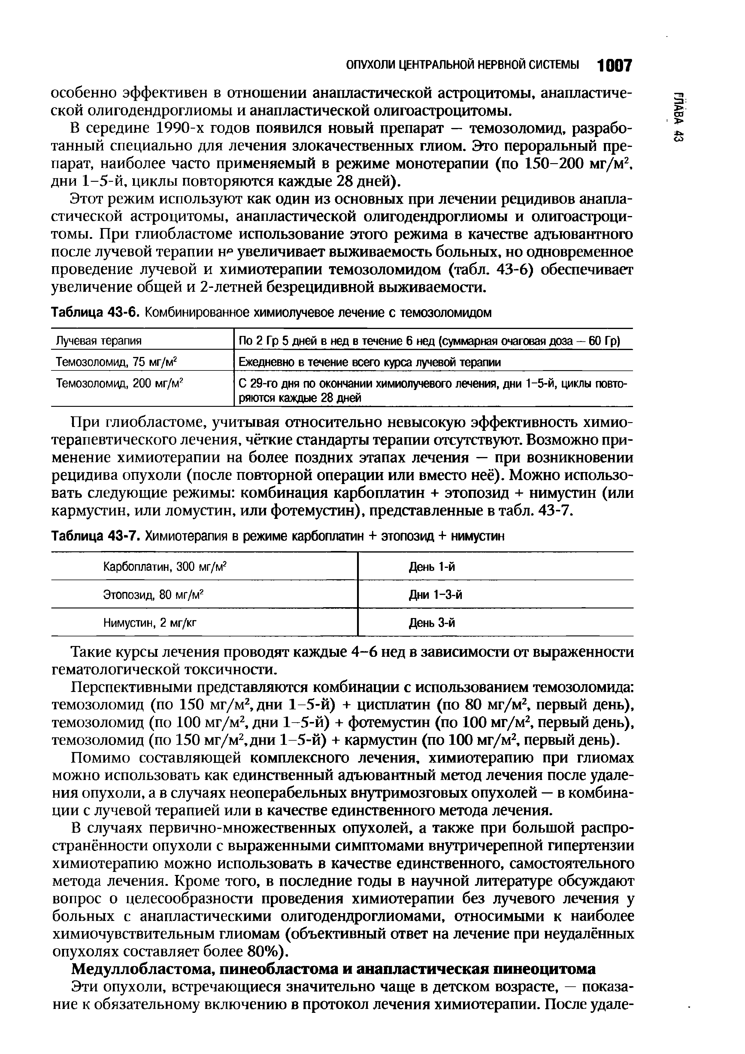 Таблица 43-7. Химиотерапия в режиме карбоплатин + этопозид + нимустин...