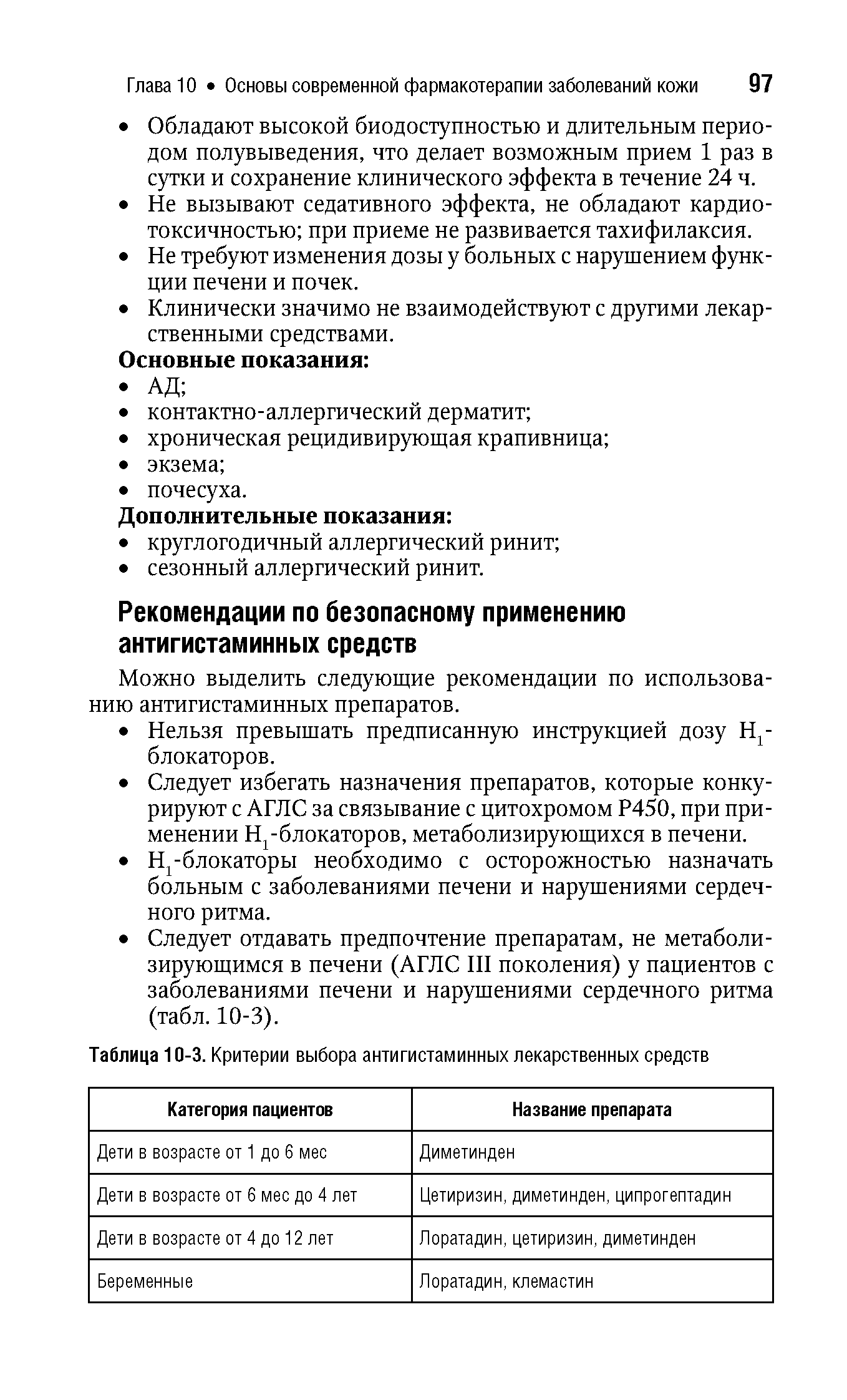 Таблица 10-3. Критерии выбора антигистаминных лекарственных средств...