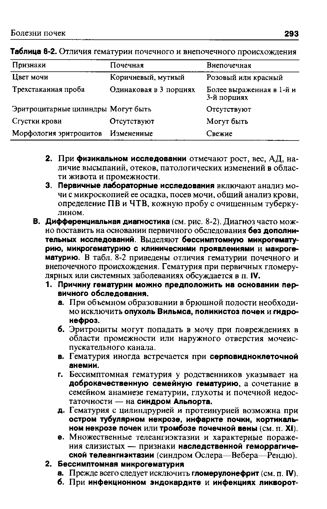 Таблица 8-2. Отличия гематурии почечного и внепочечного происхождения ...