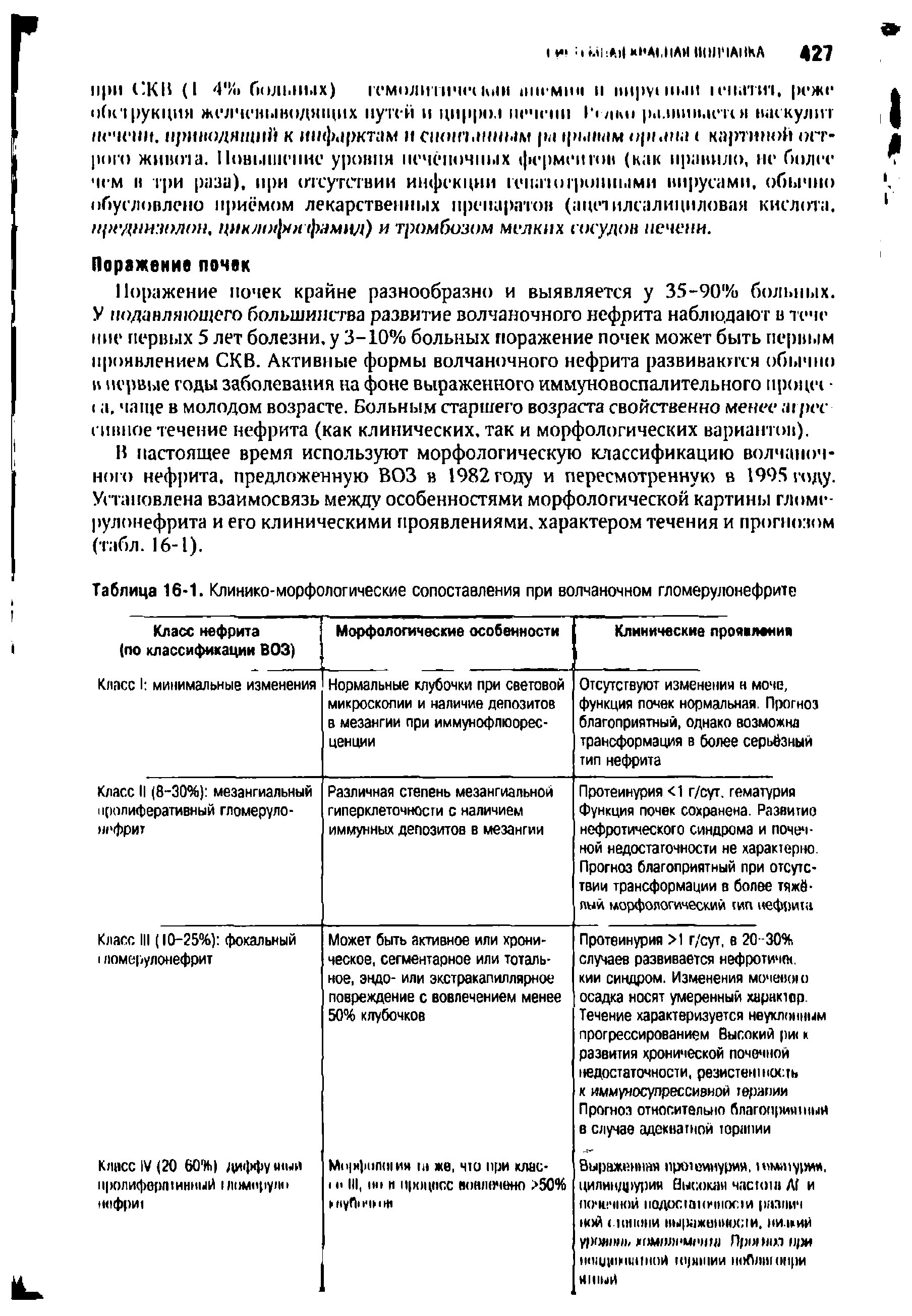 Таблица 16-1. Клинико-морфологические сопоставления при волчаночном гломерулонефрите...