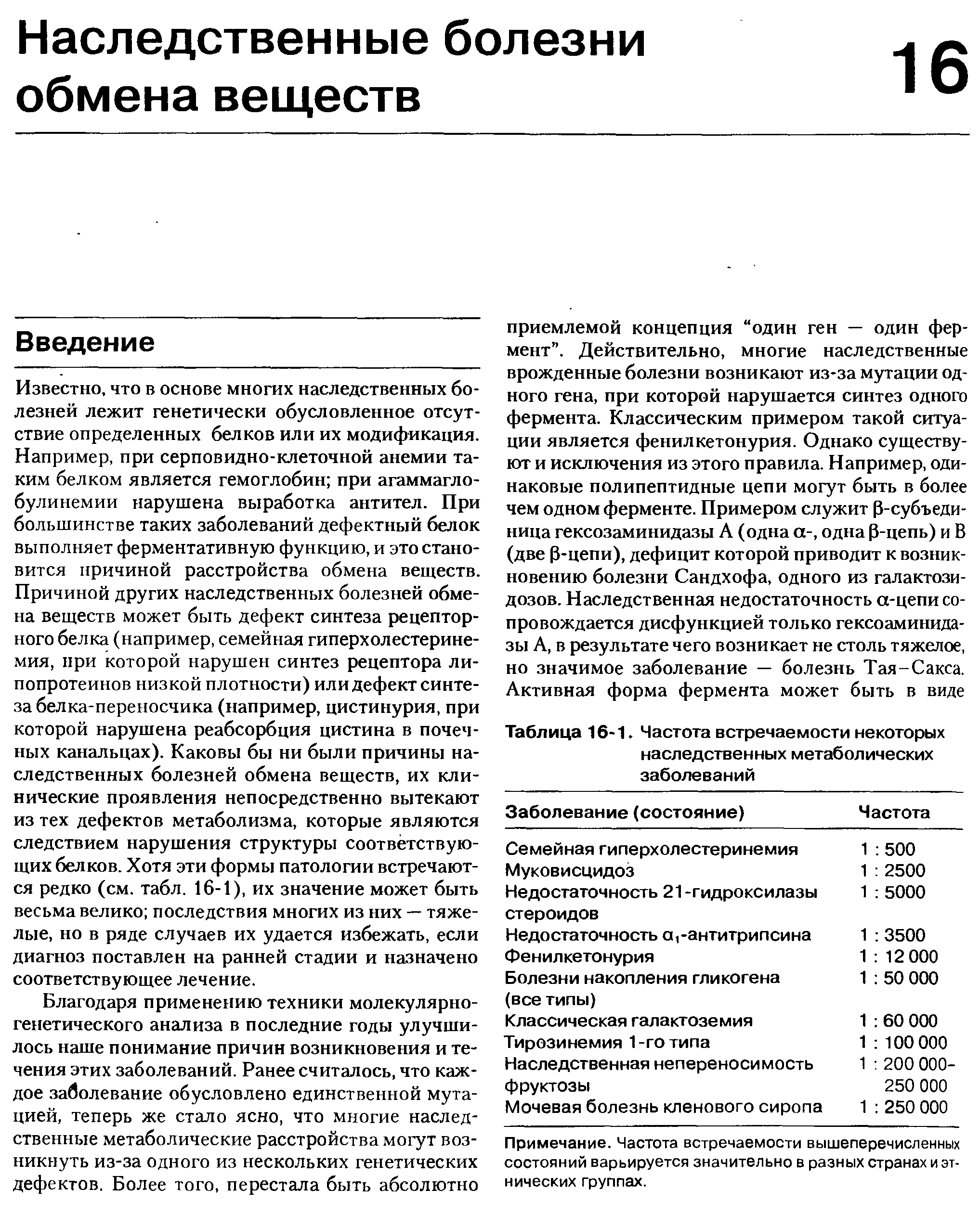 Таблица 16-1. Частота встречаемости некоторых наследственных метаболических заболеваний...