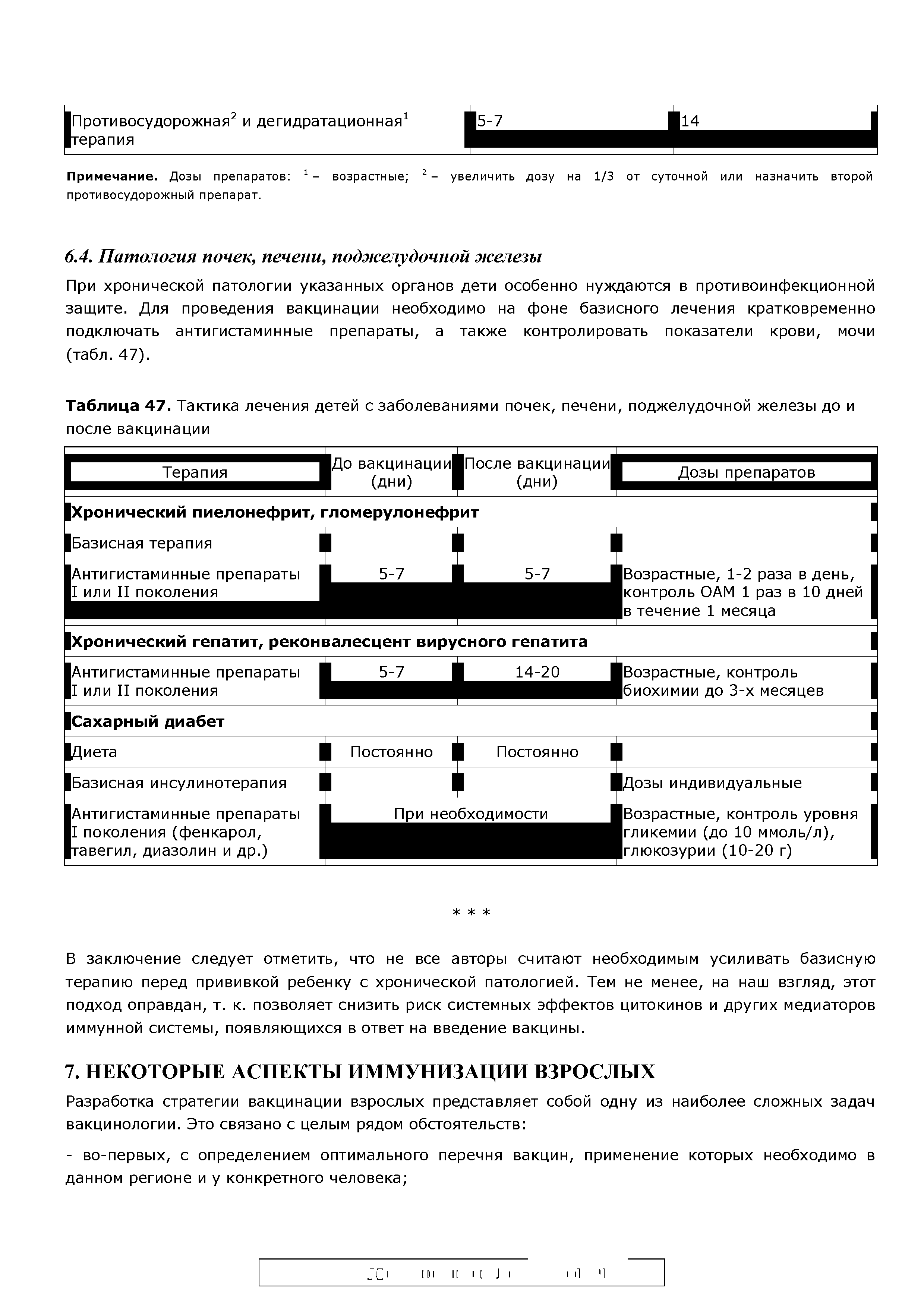 Таблица 47. Тактика лечения детей с заболеваниями почек, печени, поджелудочной железы до и после вакцинации...