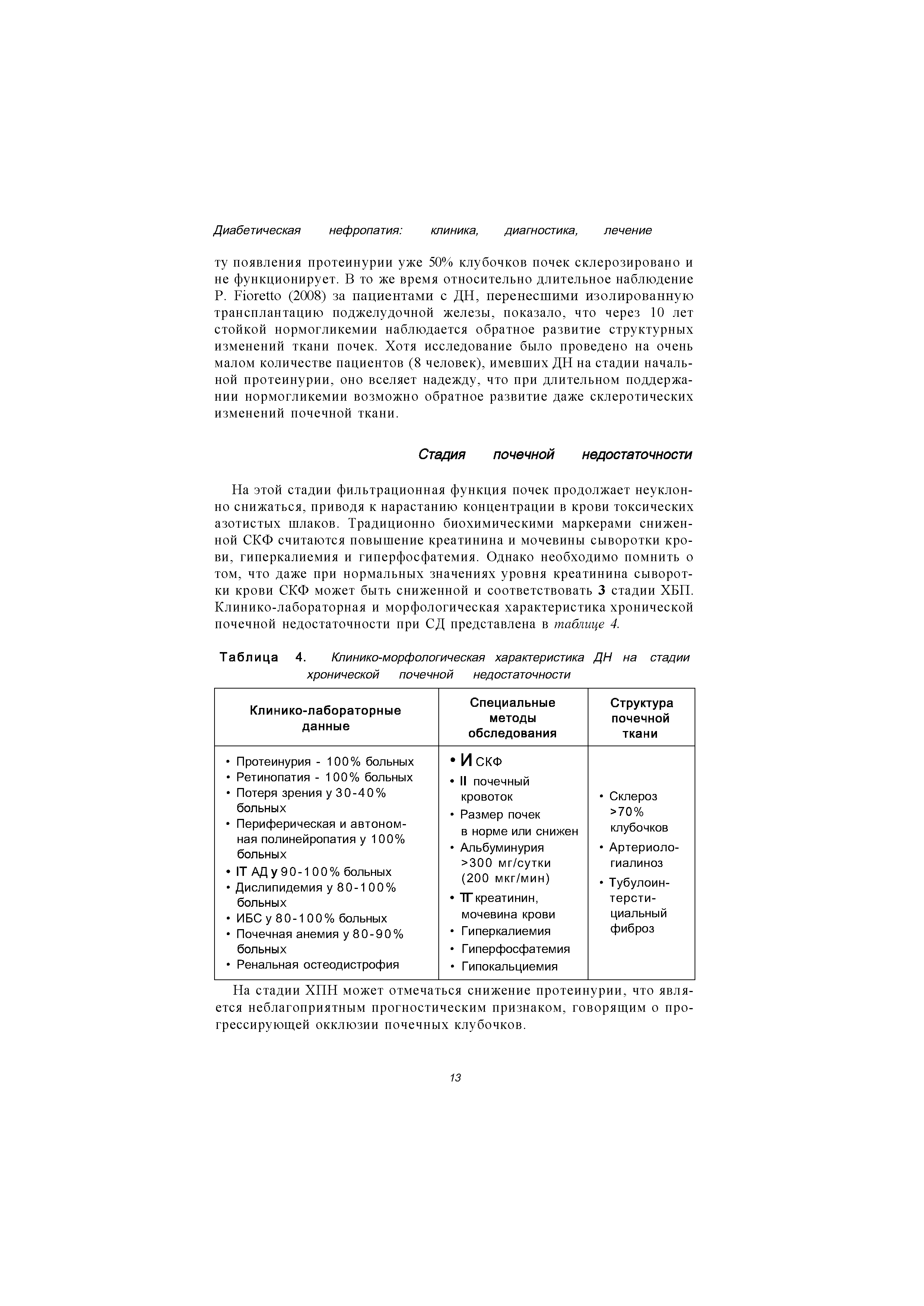 Таблица 4. Клинико-морфологическая характеристика ДН на стадии хронической почечной недостаточности...