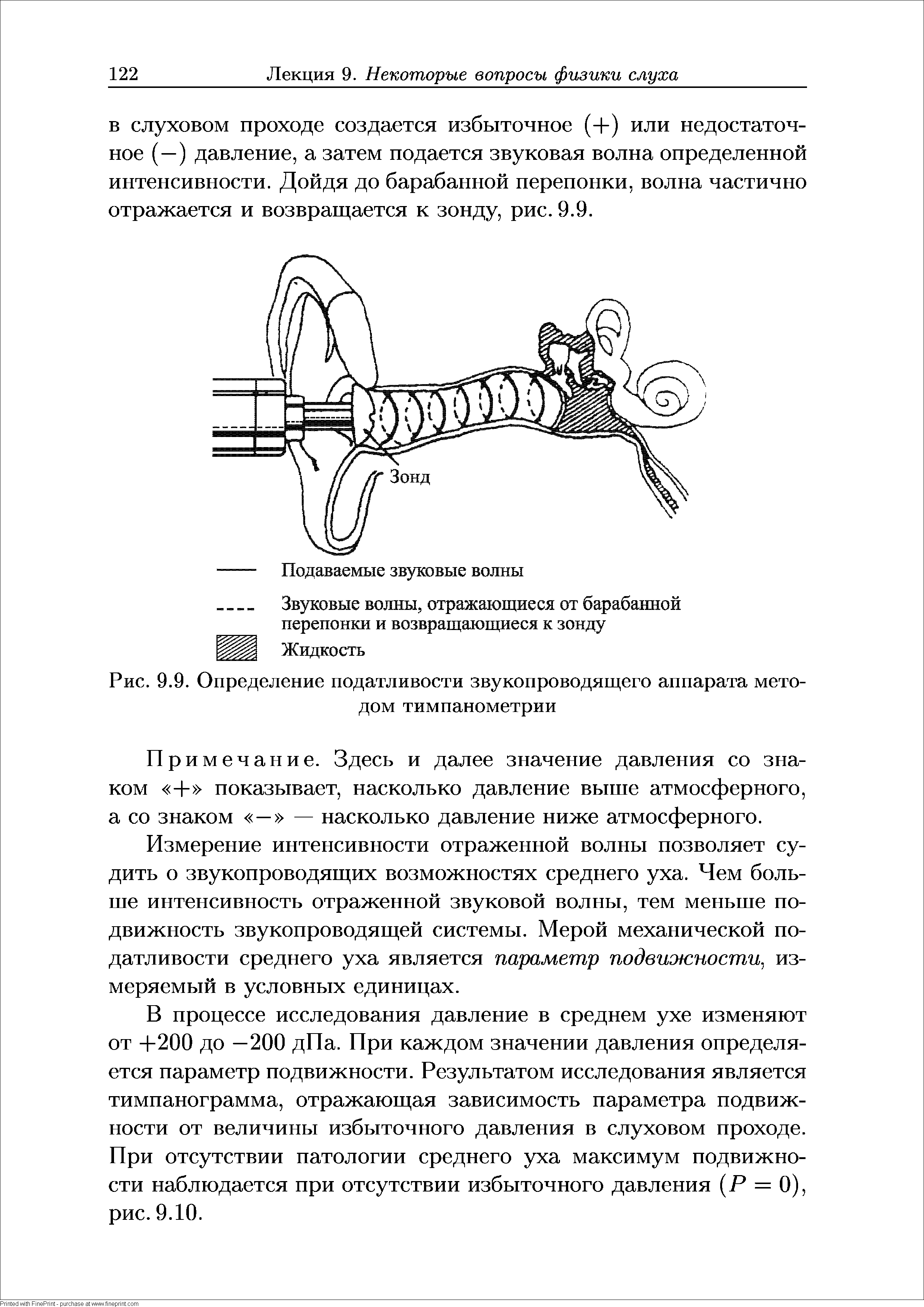 Рис. 9.9. Определение податливости звукопроводящего аппарата методом тимпанометрии...