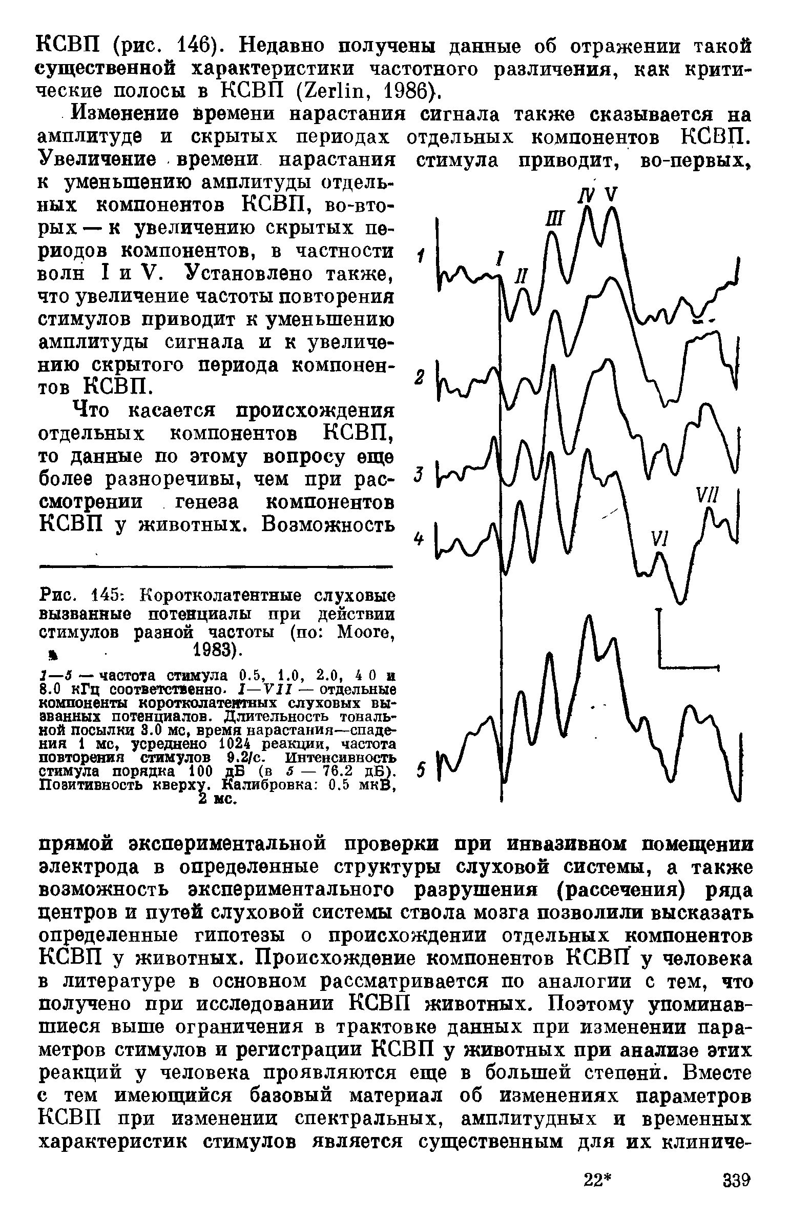 Рис. 145-. Коротколатентные слуховые вызванные потенциалы при действии стимулов разной частоты (по M ,...