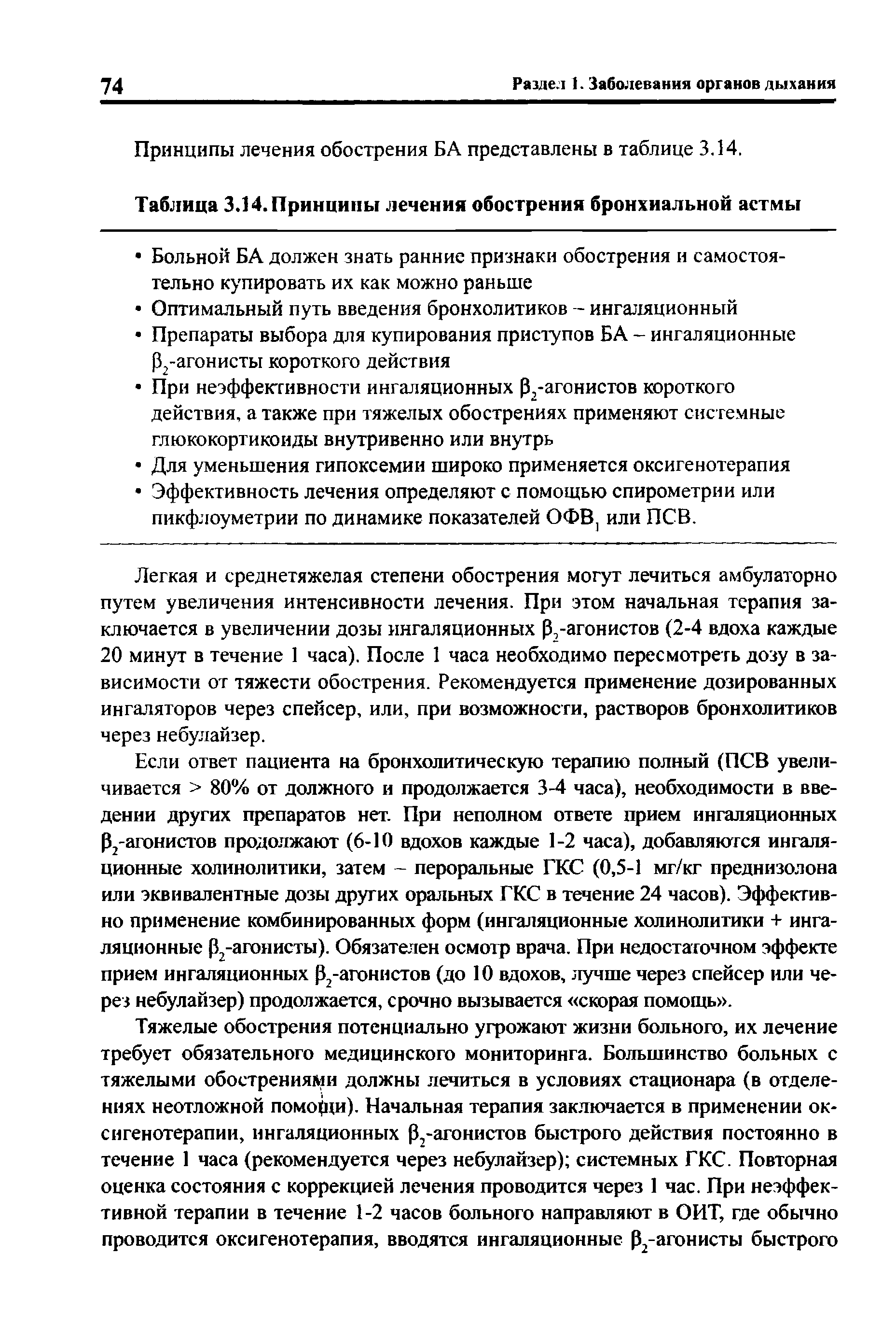 Таблица 3.14. Принципы лечения обострения бронхиальной астмы...