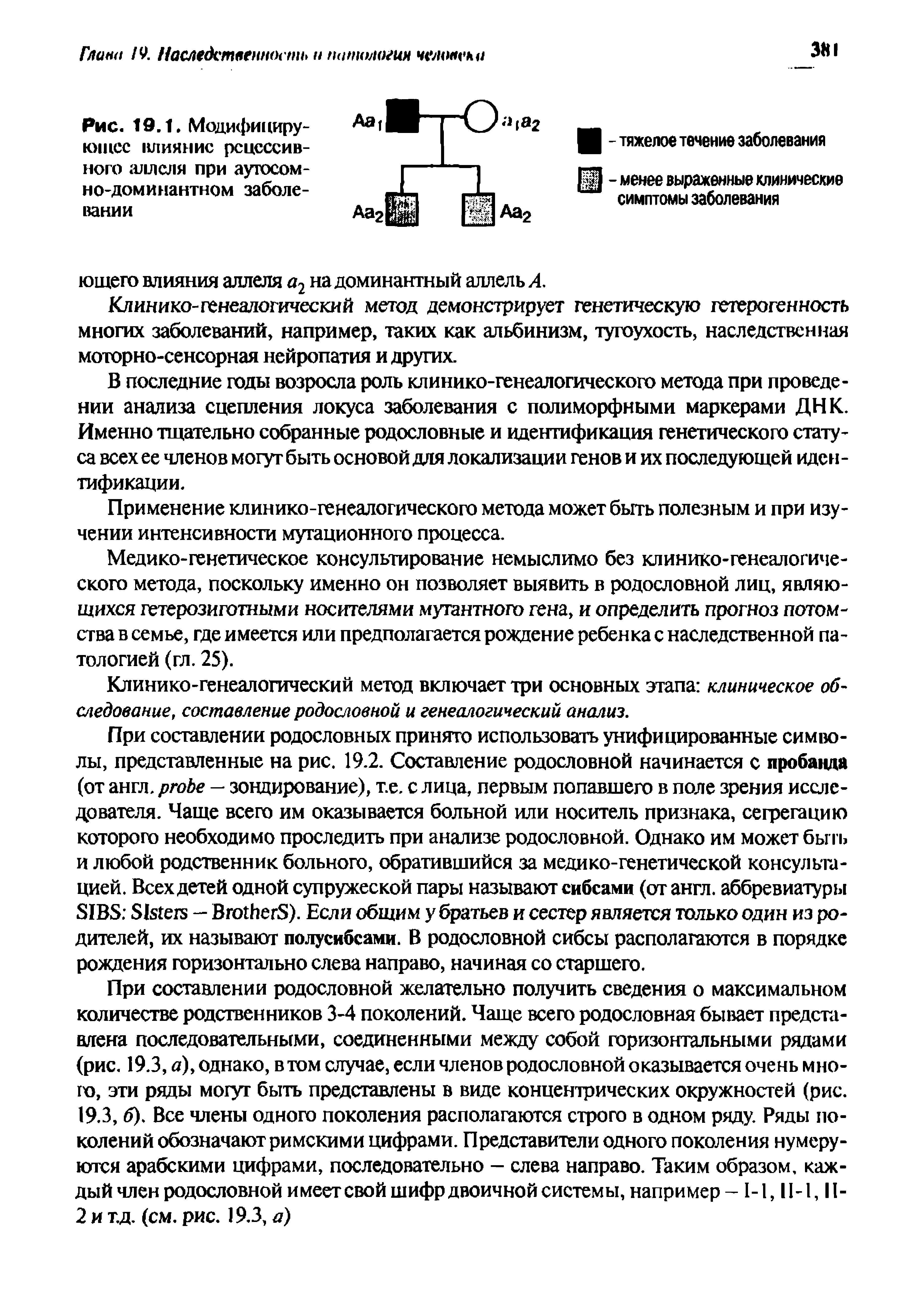 Рис. 19.1. Модифицирующее влияние рецессивного аллеля при аутосомно-доминантном заболевании...