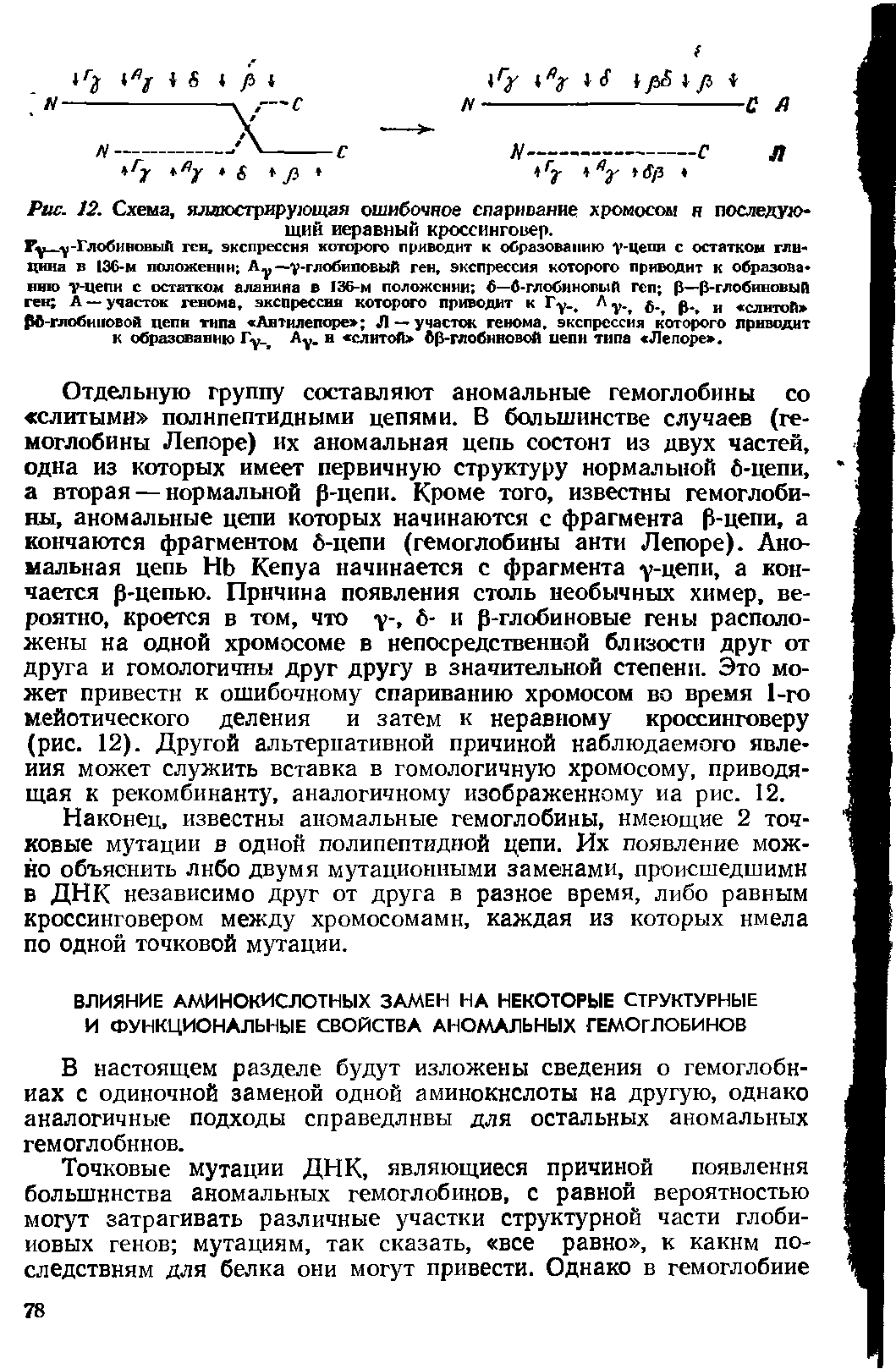 Рис. 12. Схема, иллюстрирующая ошибочное спаривание хромосом н последующий неравный кроссинговер.