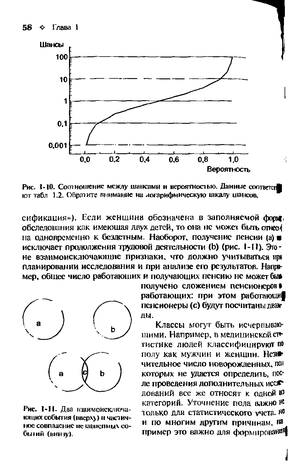 Рис. 1-11. Два взаимоисключающих события (вверху) и частичное совпадение нс зависимых собы шй (внизу).