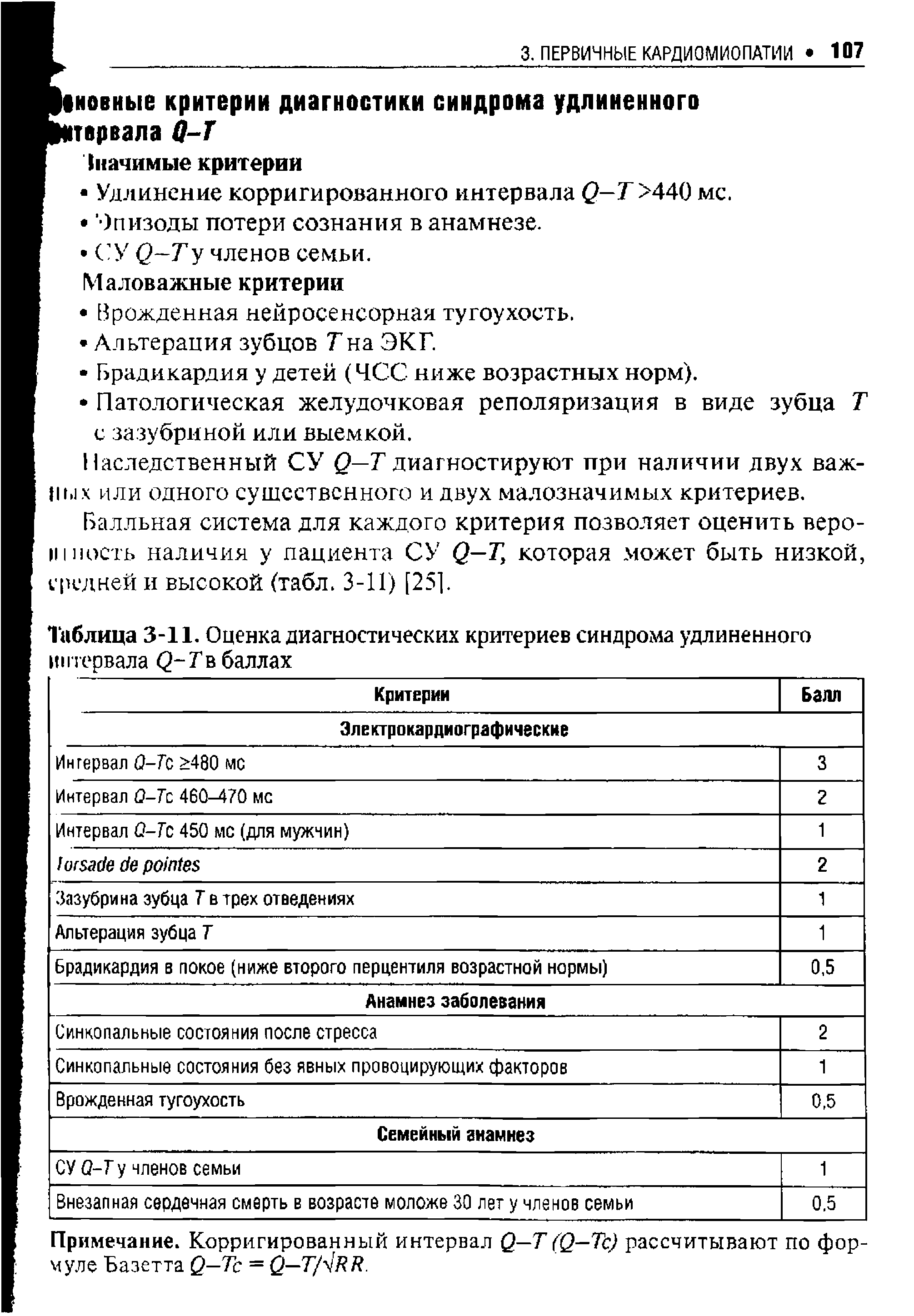 Таблица 3-11. Оценка диагностических критериев синдрома удлиненного интервала ф-Гв баллах...