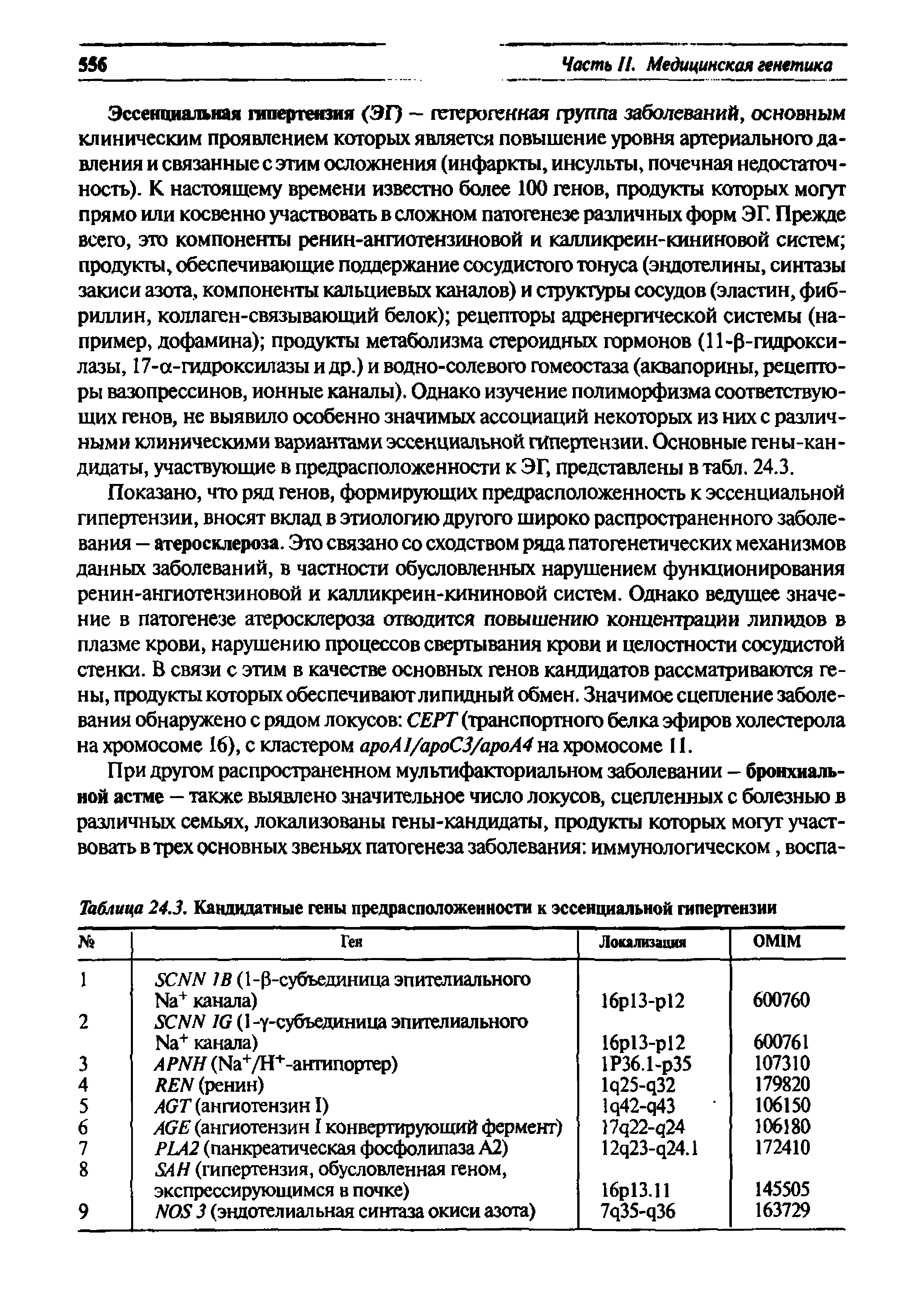 Таблица 24.3. Кандидатные гены предрасположенности к эссенциальной гипертензии...