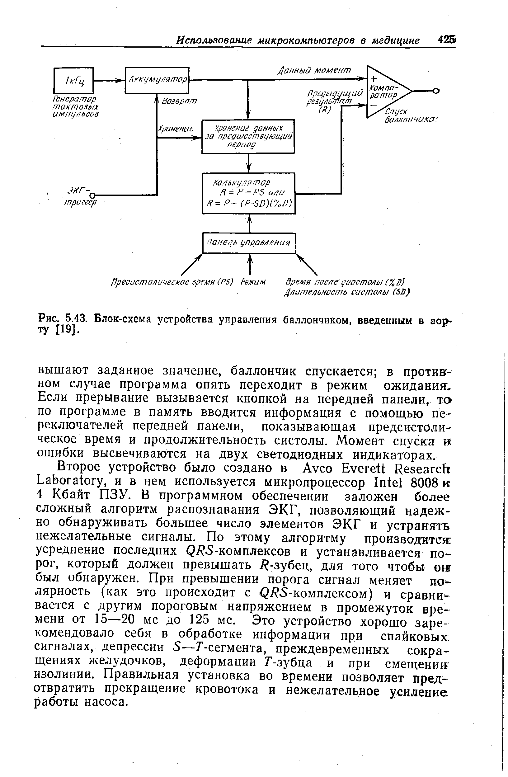 Рис. 5.43. Блок-схема устройства управления баллончиком, введенным в аорту [19].