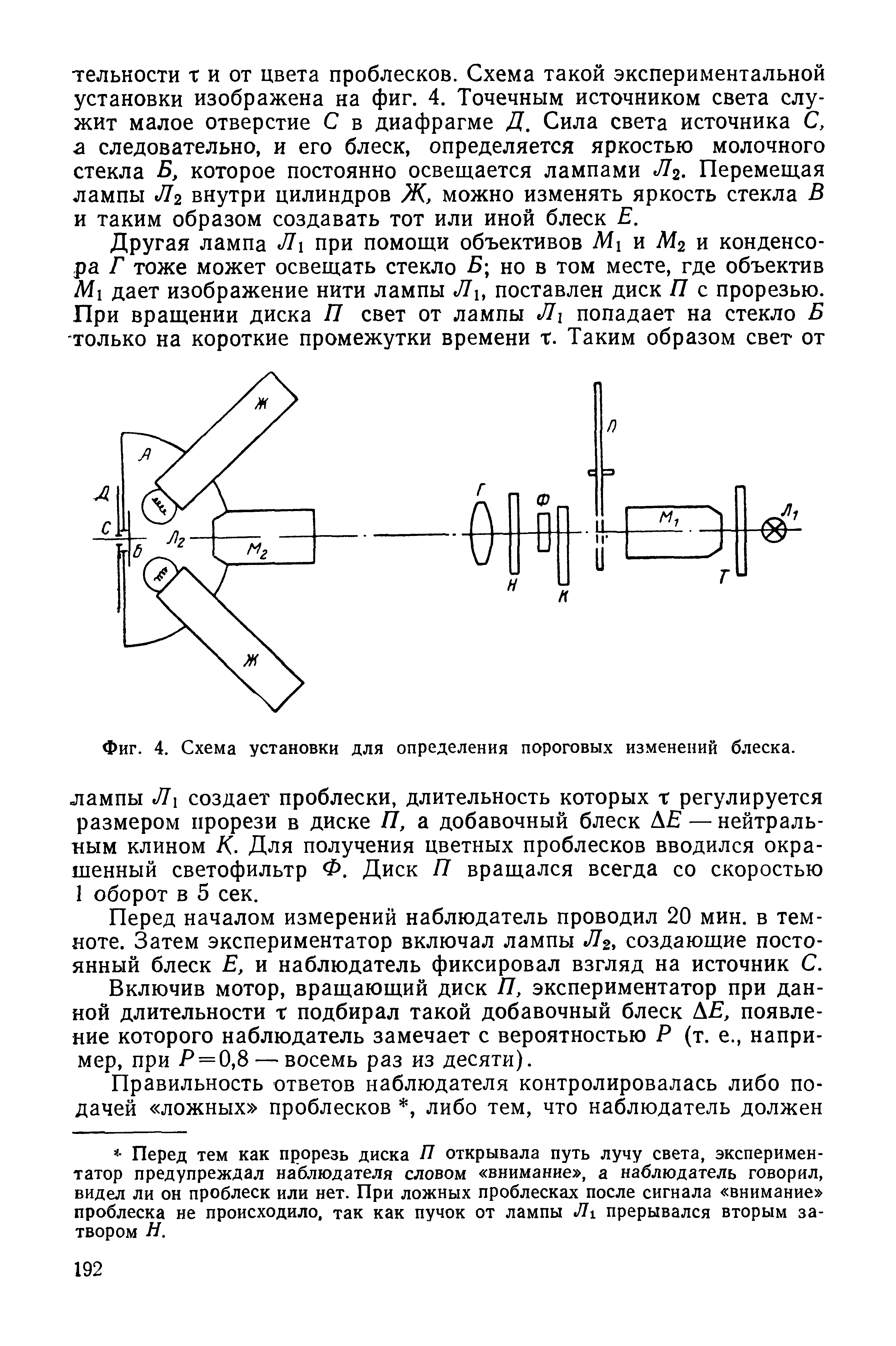 Фиг. 4. Схема установки для определения пороговых изменений блеска.