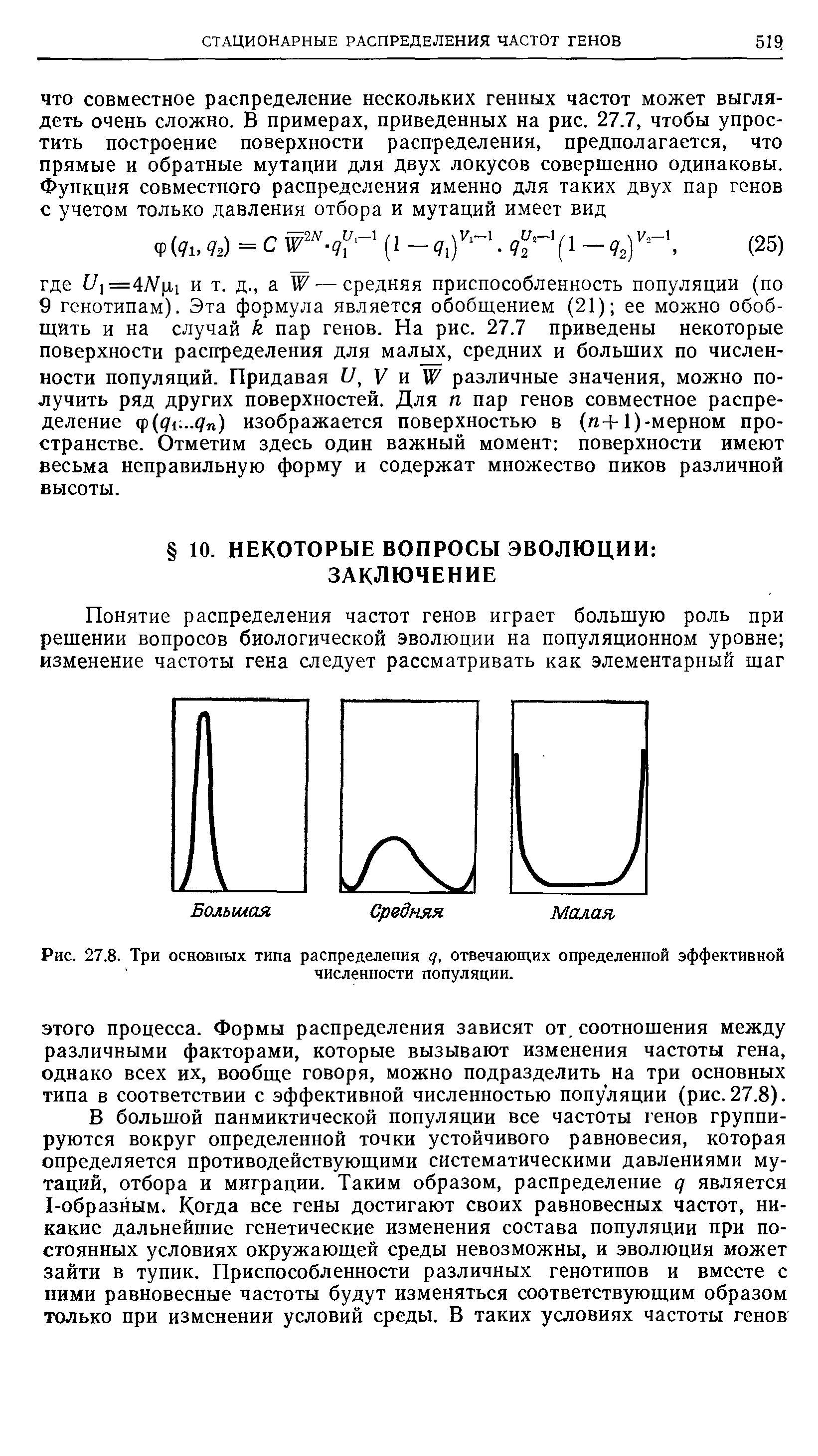 Рис. 27.8. Три основных типа распределения ц, отвечающих определенной эффективной численности популяции.