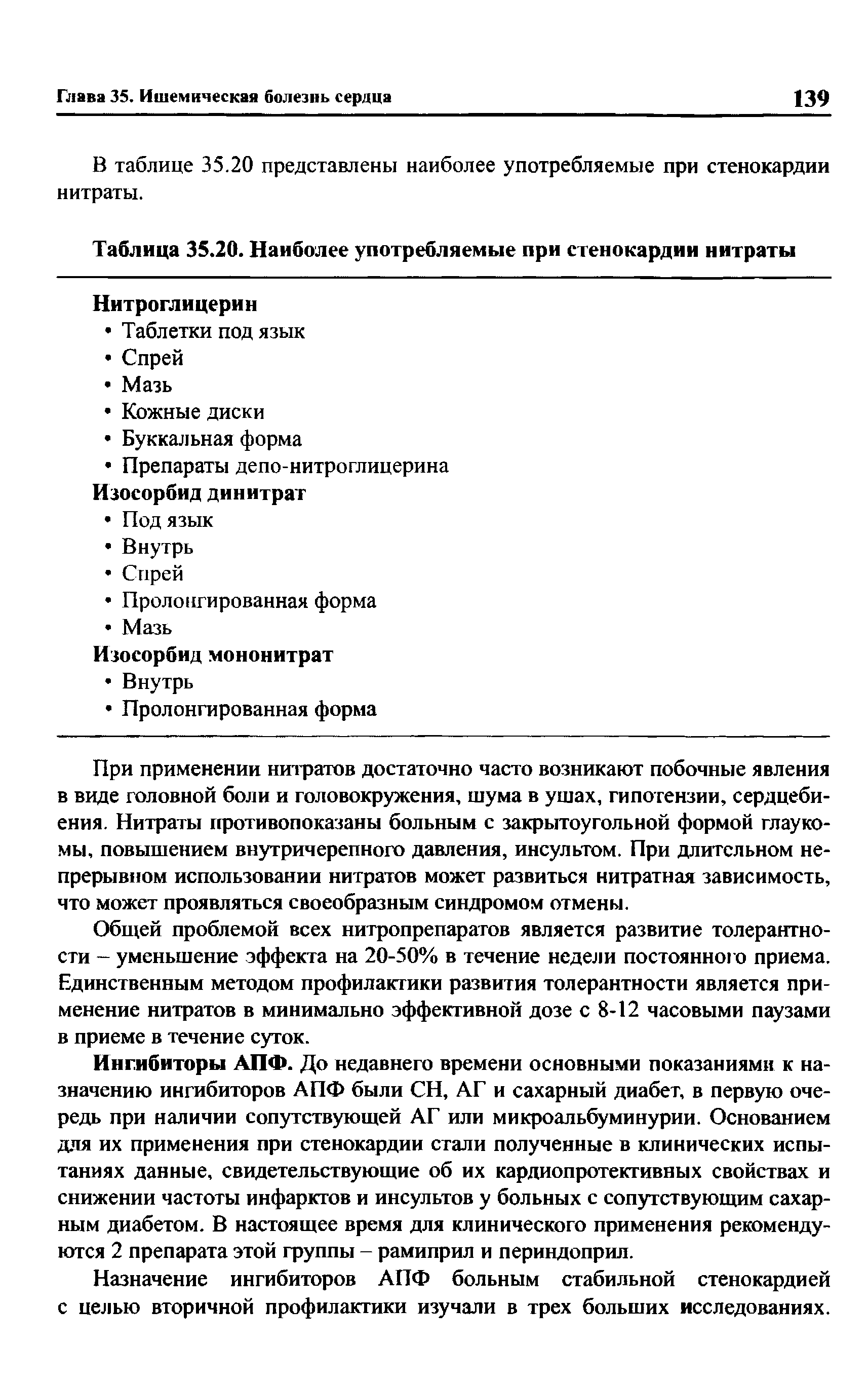 Таблица 35.20. Наиболее употребляемые при стенокардии нитраты Нитроглицерин...