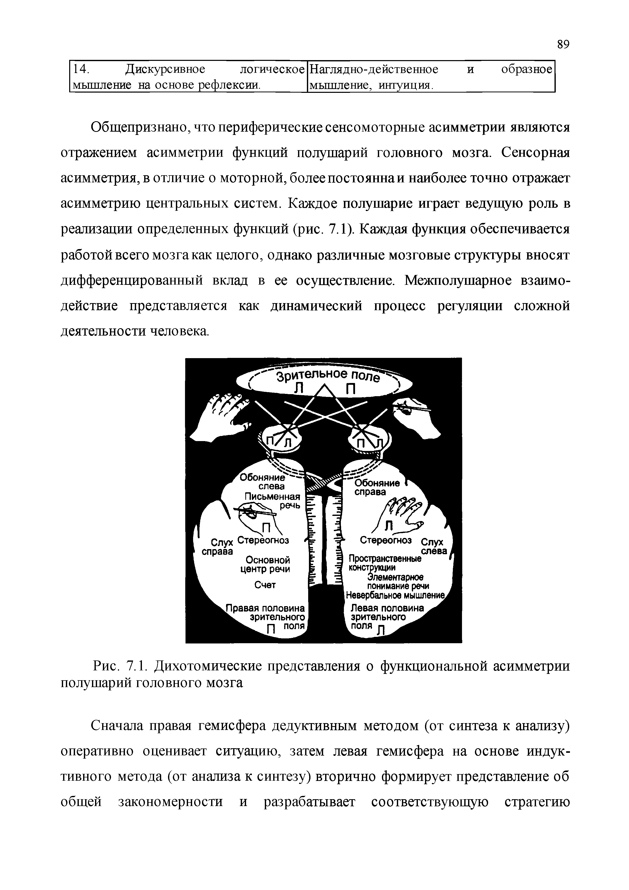 Рис. 7.1. Дихотомические представления о функциональной асимметрии полушарий головного мозга...
