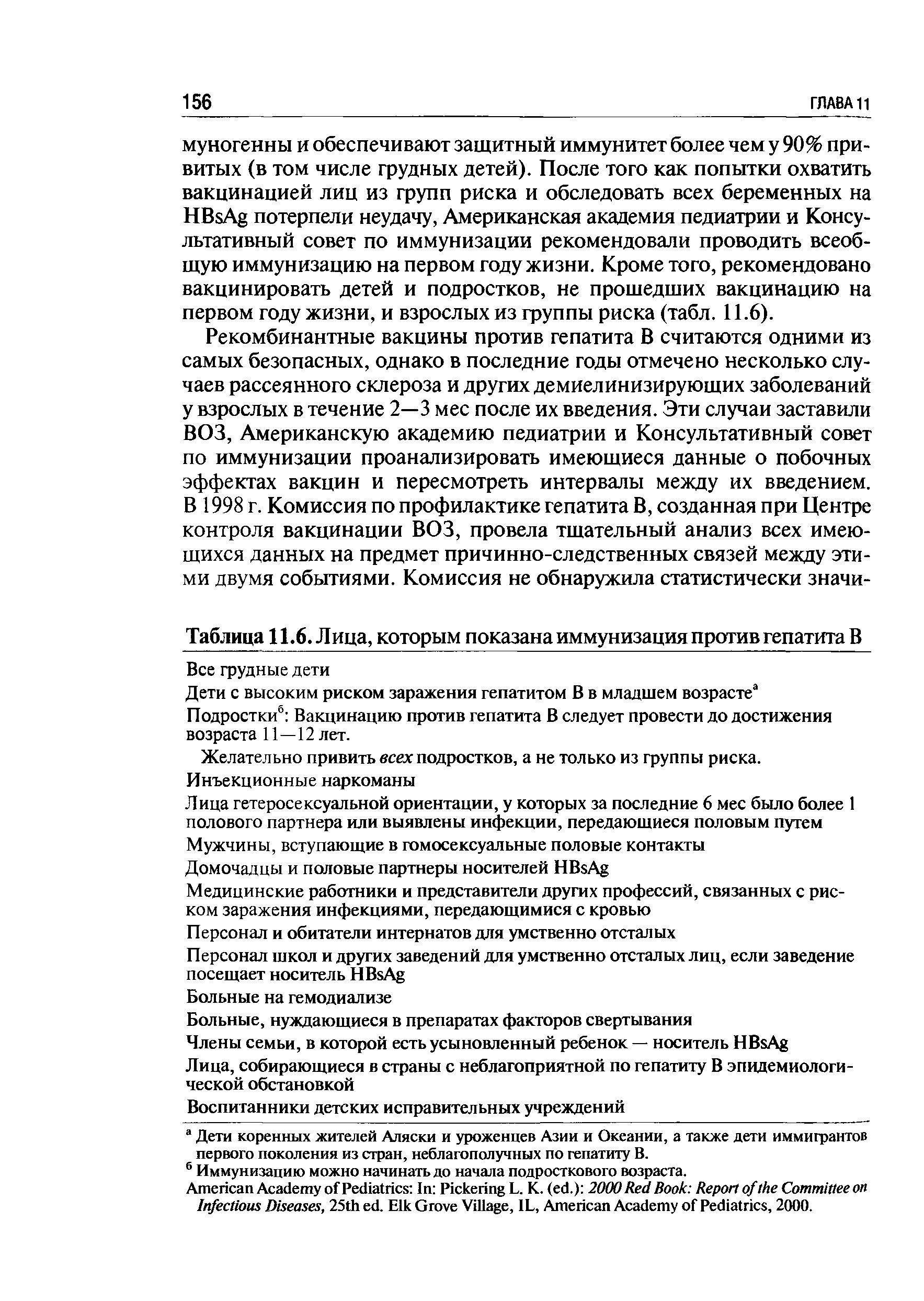 Таблица 11.6. Лица, которым показана иммунизация против гепатита В Все грудные дети...