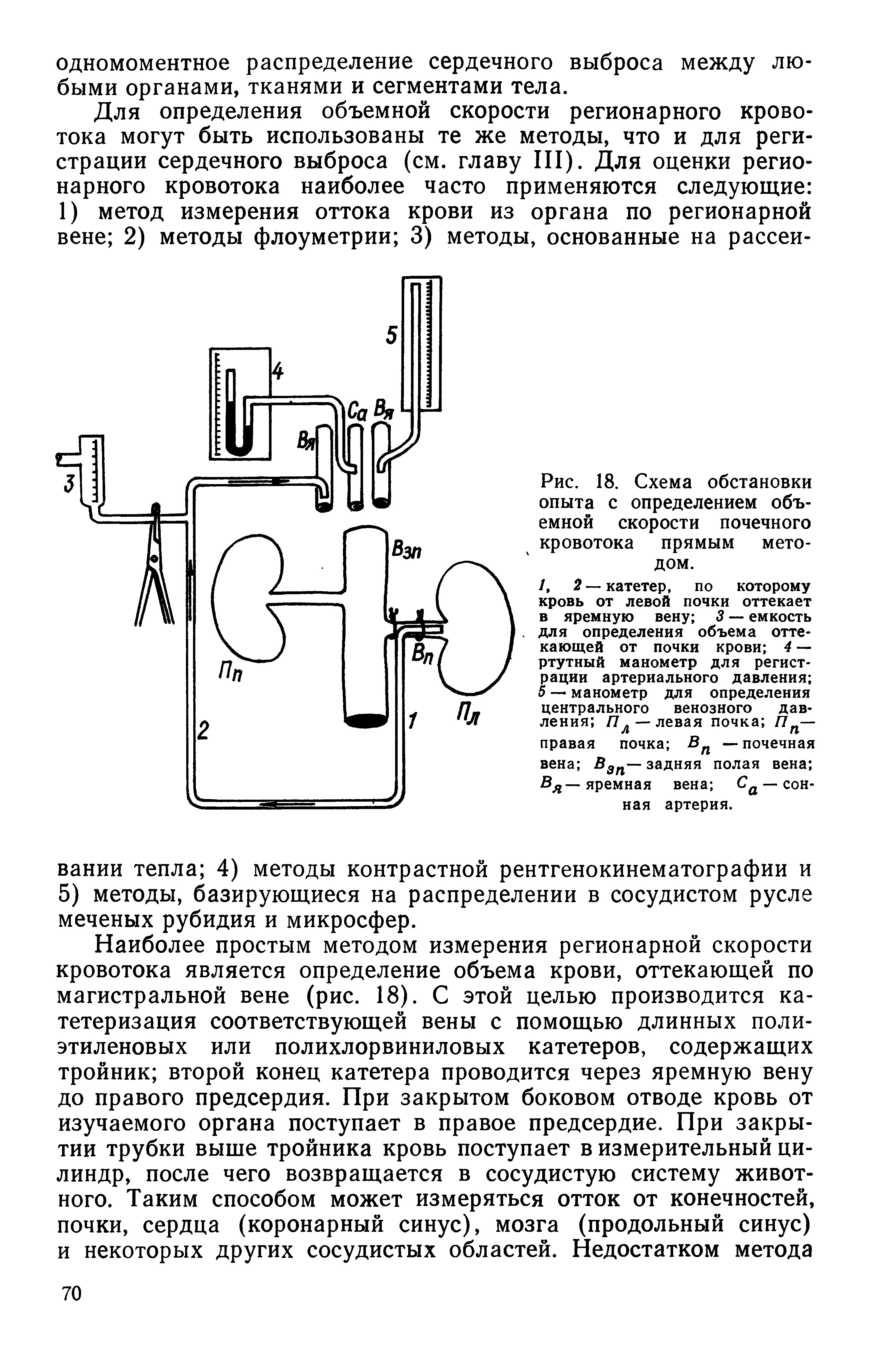 Рис. 18. Схема обстановки опыта с определением объемной скорости почечного кровотока прямым методом.