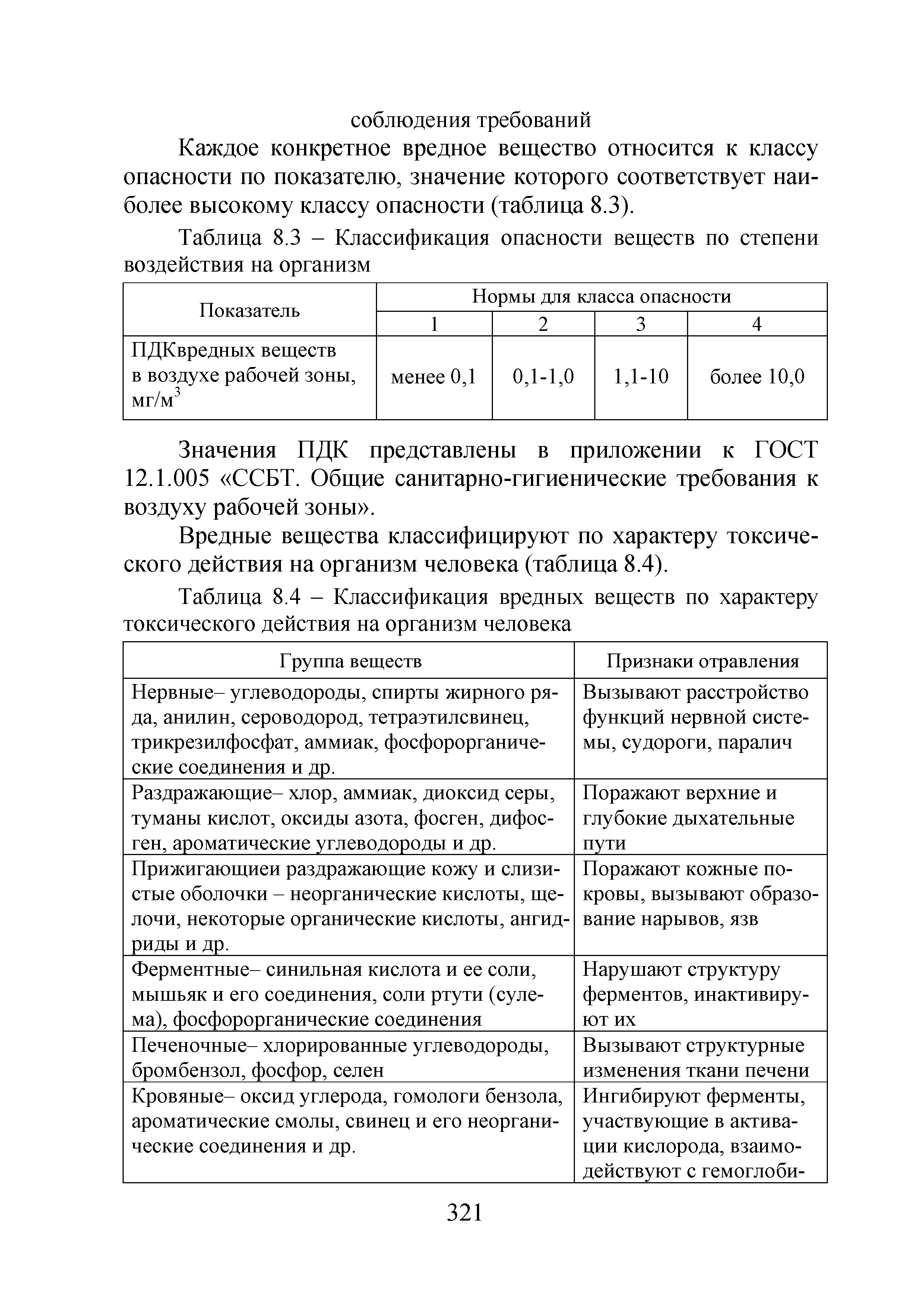 Таблица 8.4 - Классификация вредных веществ по характеру токсического действия на организм человека...