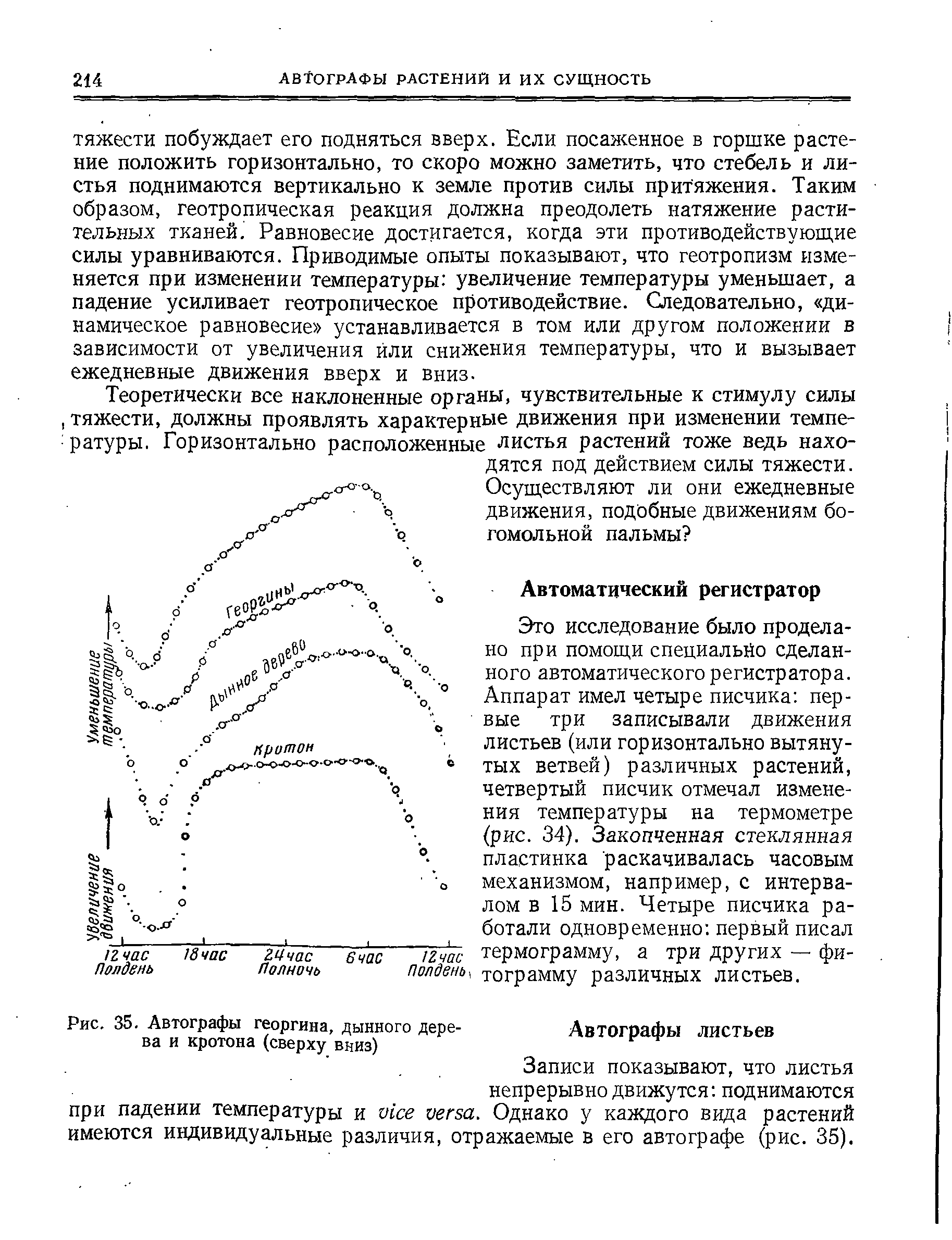 Рис. 35. Автографы георгина, дынного дерева и кротона (сверху вниз)...