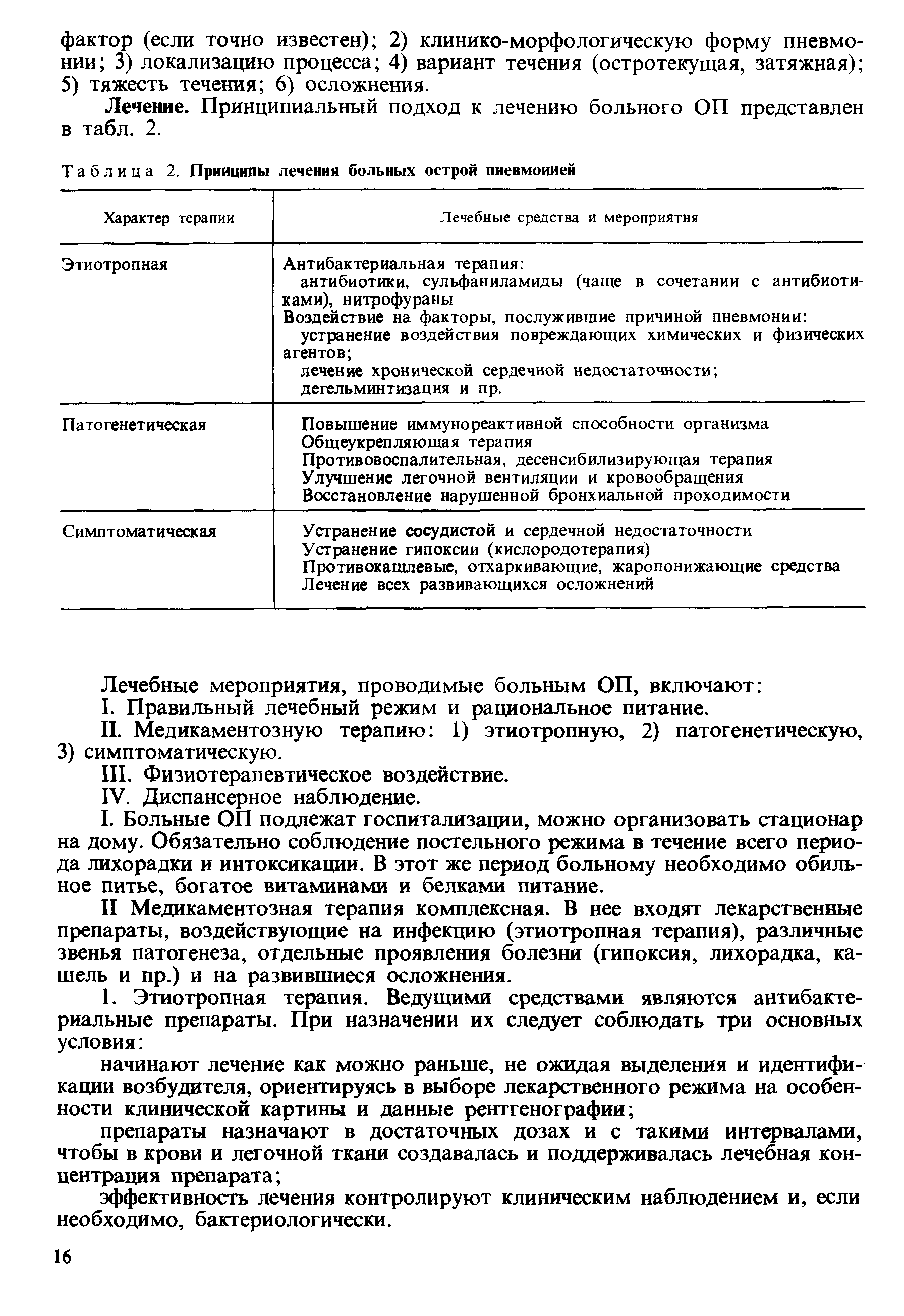 Таблица 2. Принципы лечения больных острой пневмонией ...