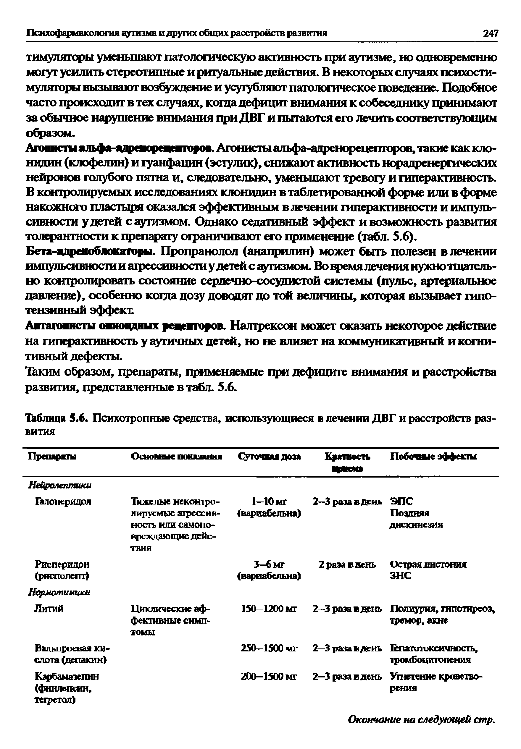 Таблица 5.6. Психотропные средства, использующиеся в лечении ДВГ и расстройств развития...