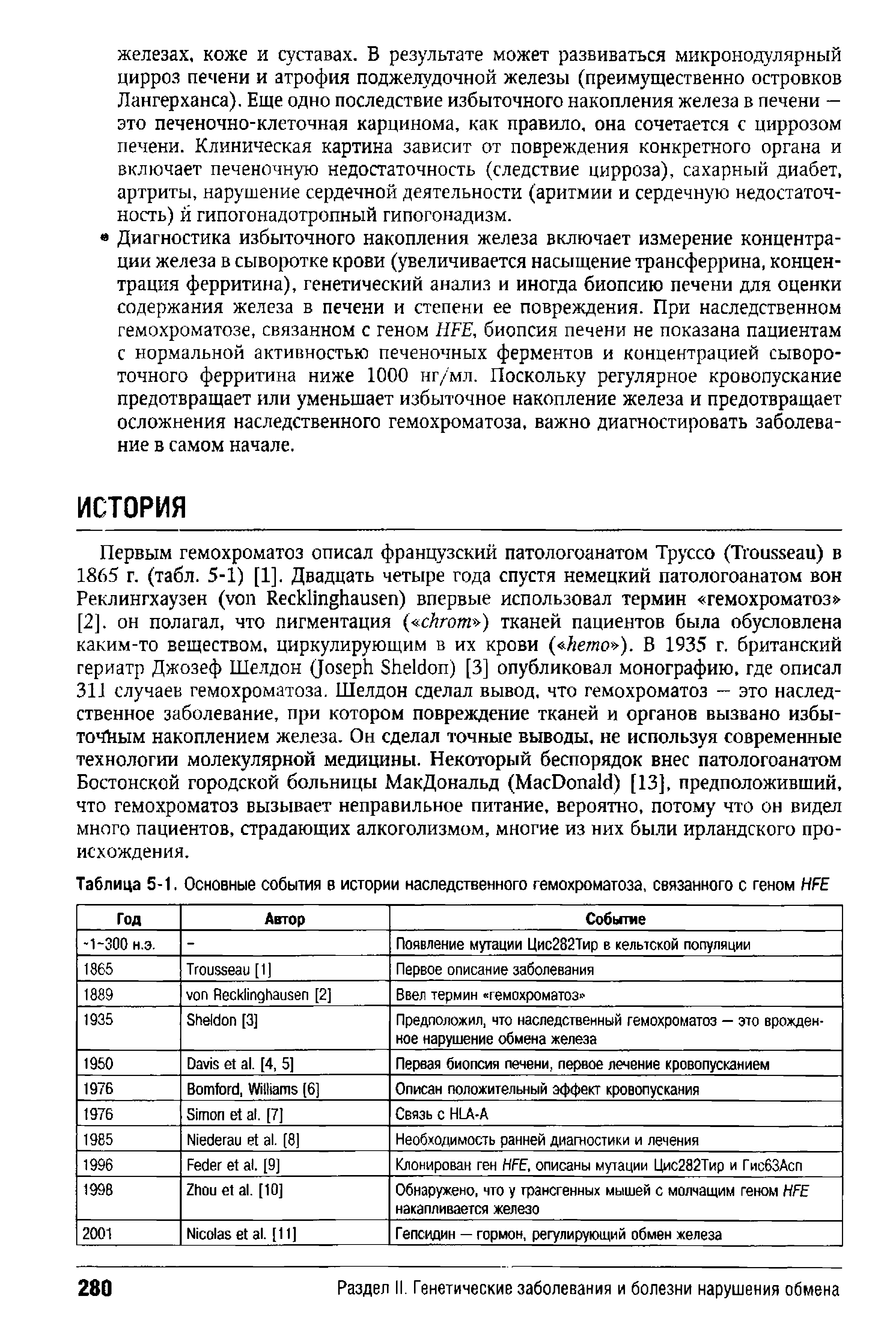 Таблица 5-1. Основные события в истории наследственного гемохроматоза, связанного с геном НРБ...