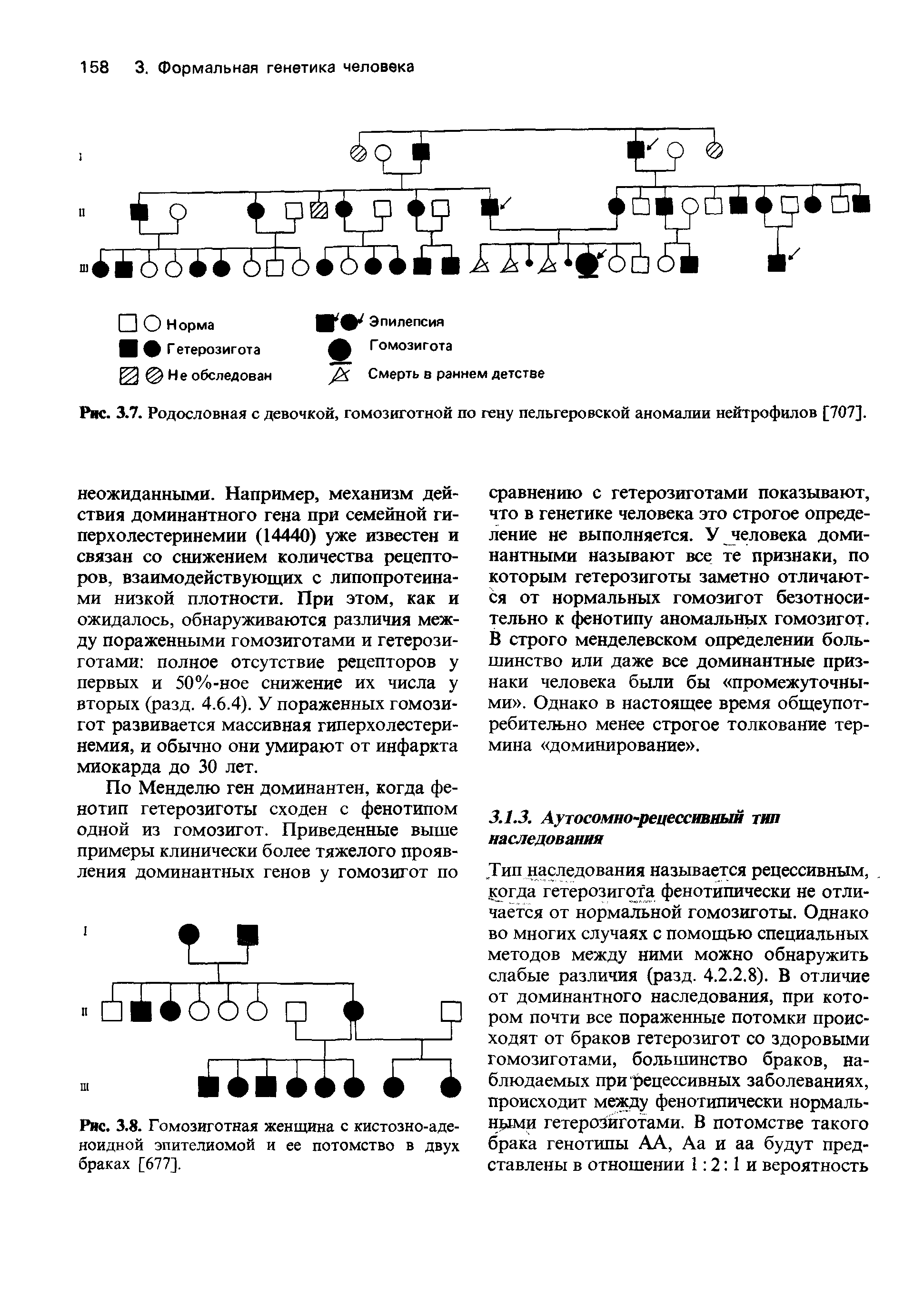 Рис. 3.8. Гомозиготная женщина с кистозно-аденоидной эпителиомой и ее потомство в двух браках [677].