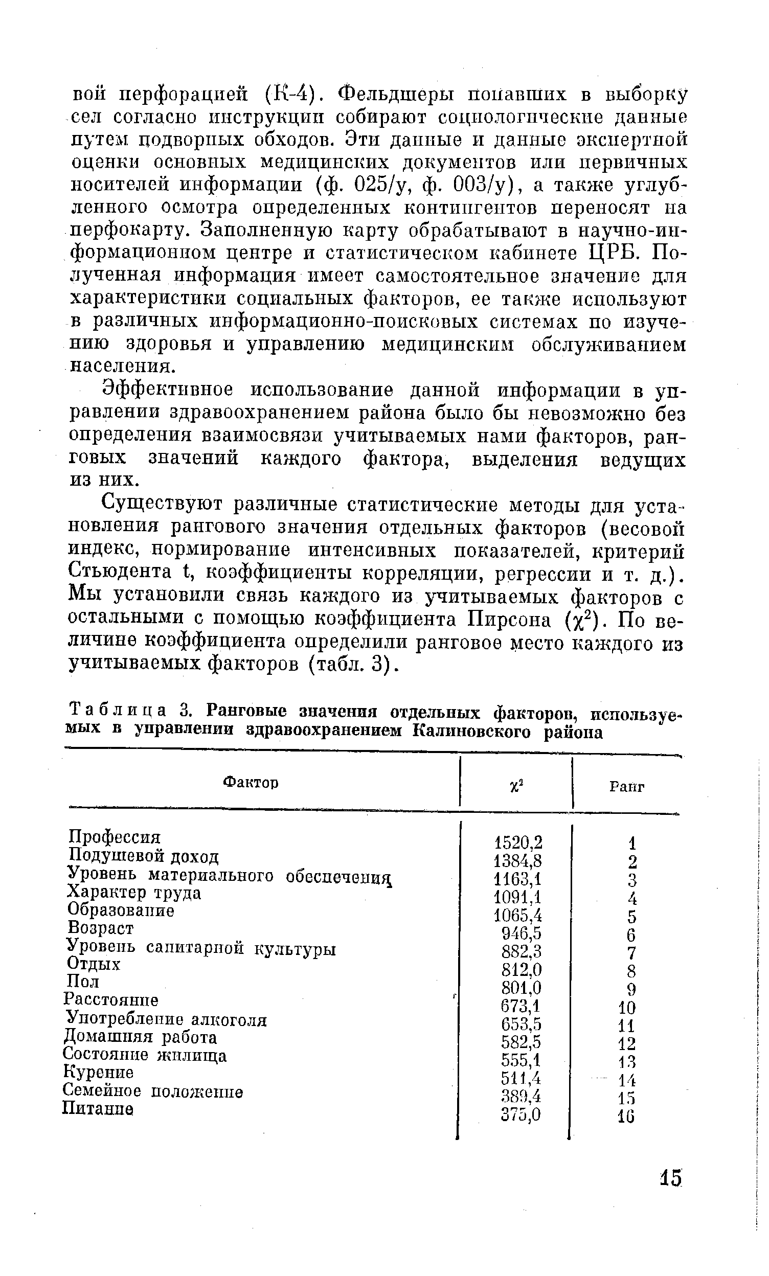 Таблица 3. Ранговые значения отдельных факторов, используемых в управлении здравоохранением Калиновского района...