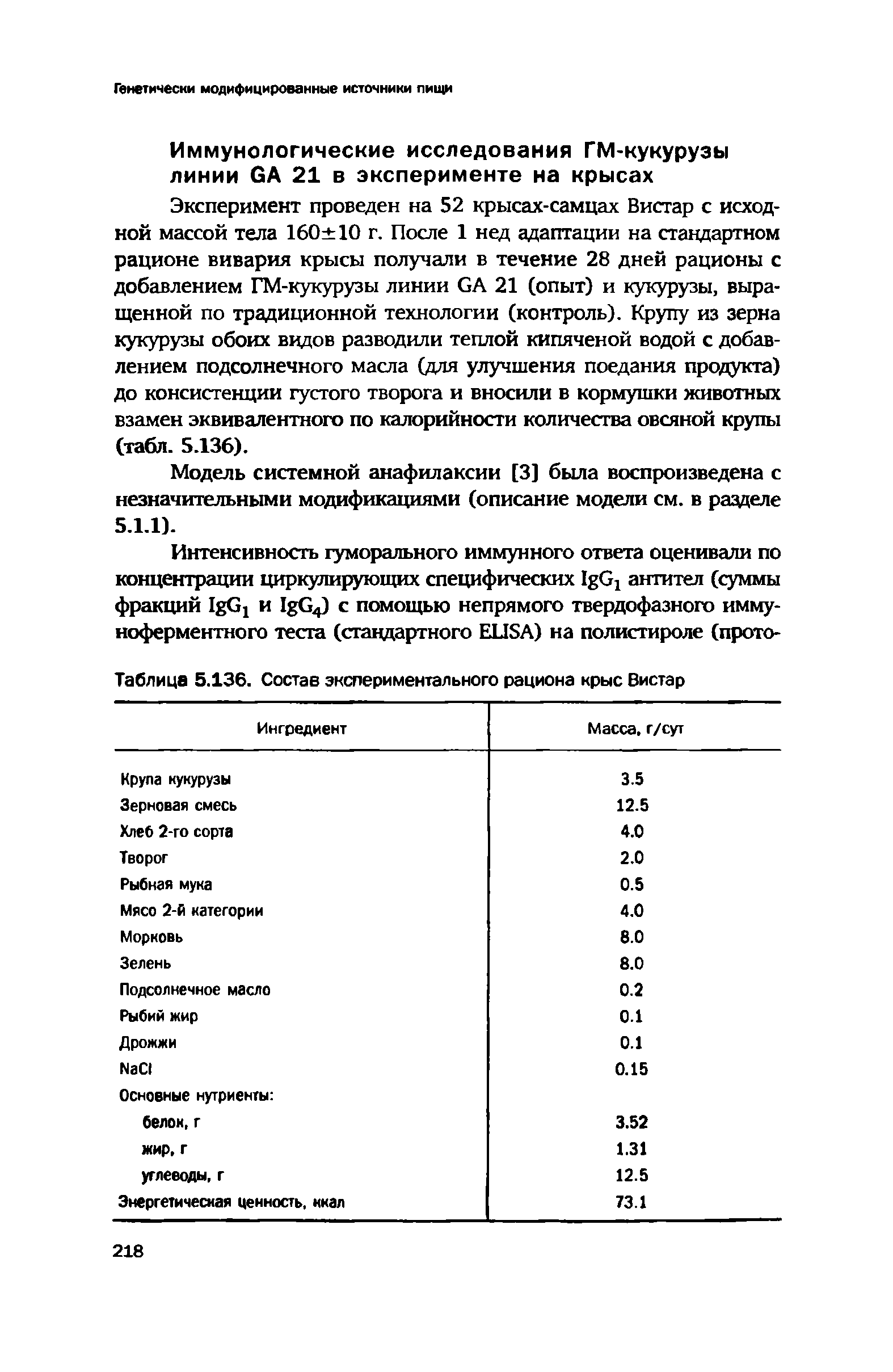 Таблица 5.136. Состав экспериментального рациона крыс Вистар...