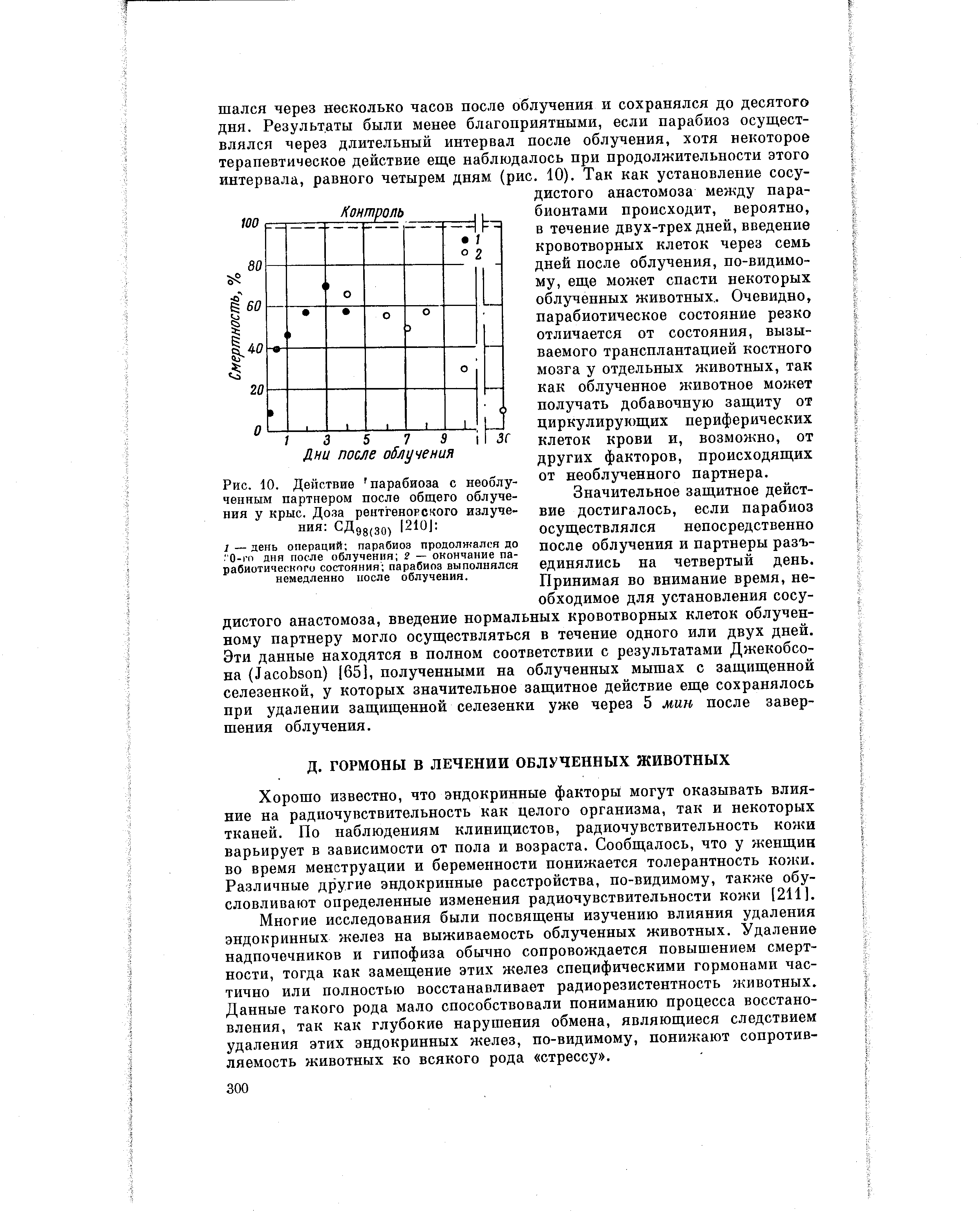 Рис. 10. Действие парабиоза с ченным партнером после общего ния у крыс. Доза рентгенорского ния СД98(30) [2101 ...