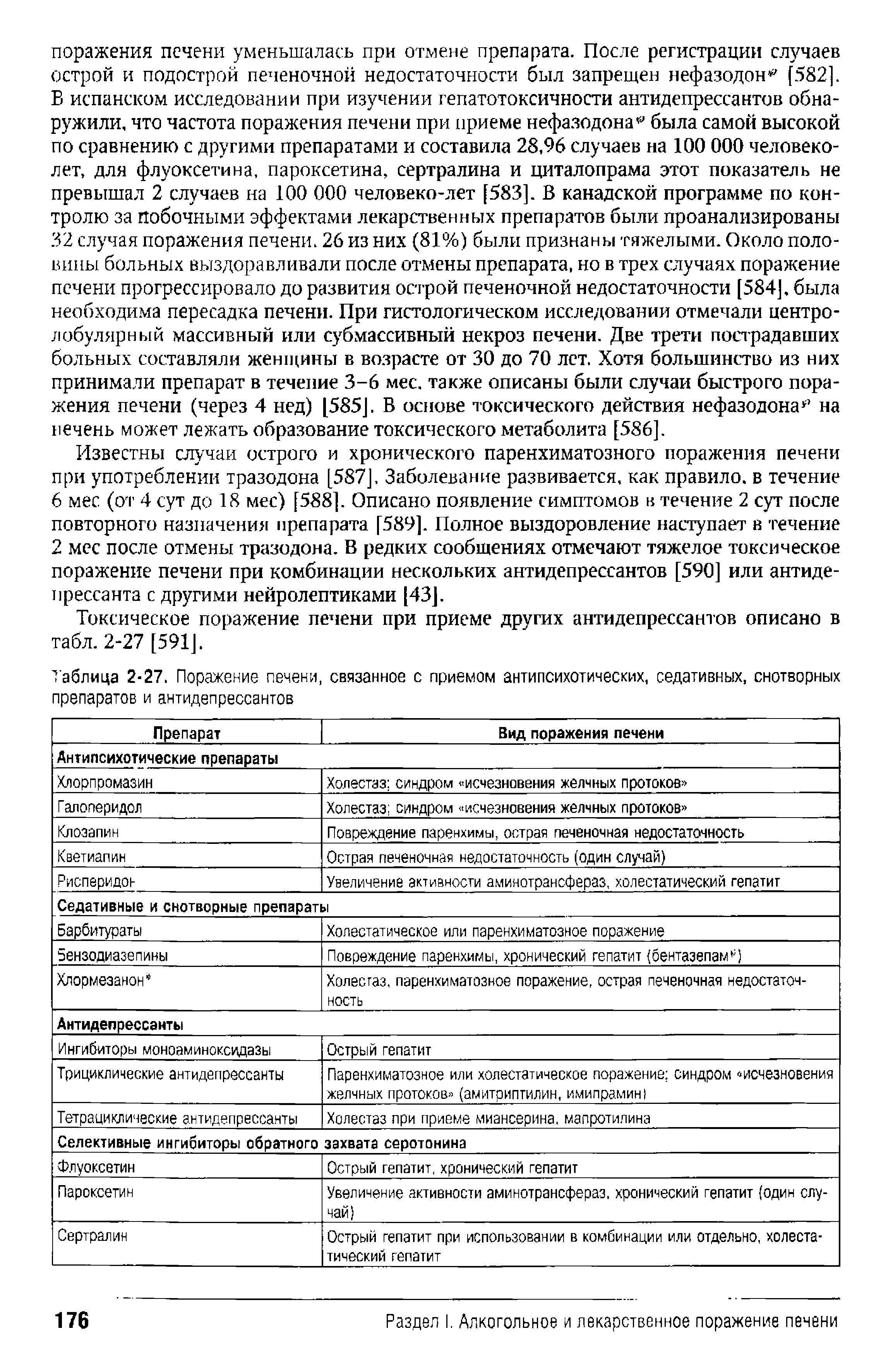 Таблица 2-27. Поражение печени, связанное с приемом антипсихотических, седативных, снотворных препаратов и антидепрессантов...